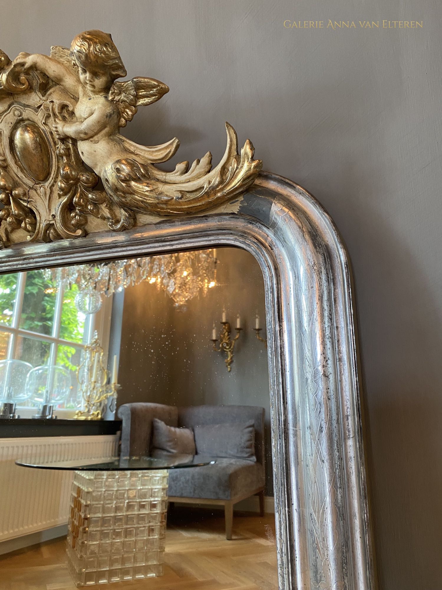 19th c. French mirror with cherubs