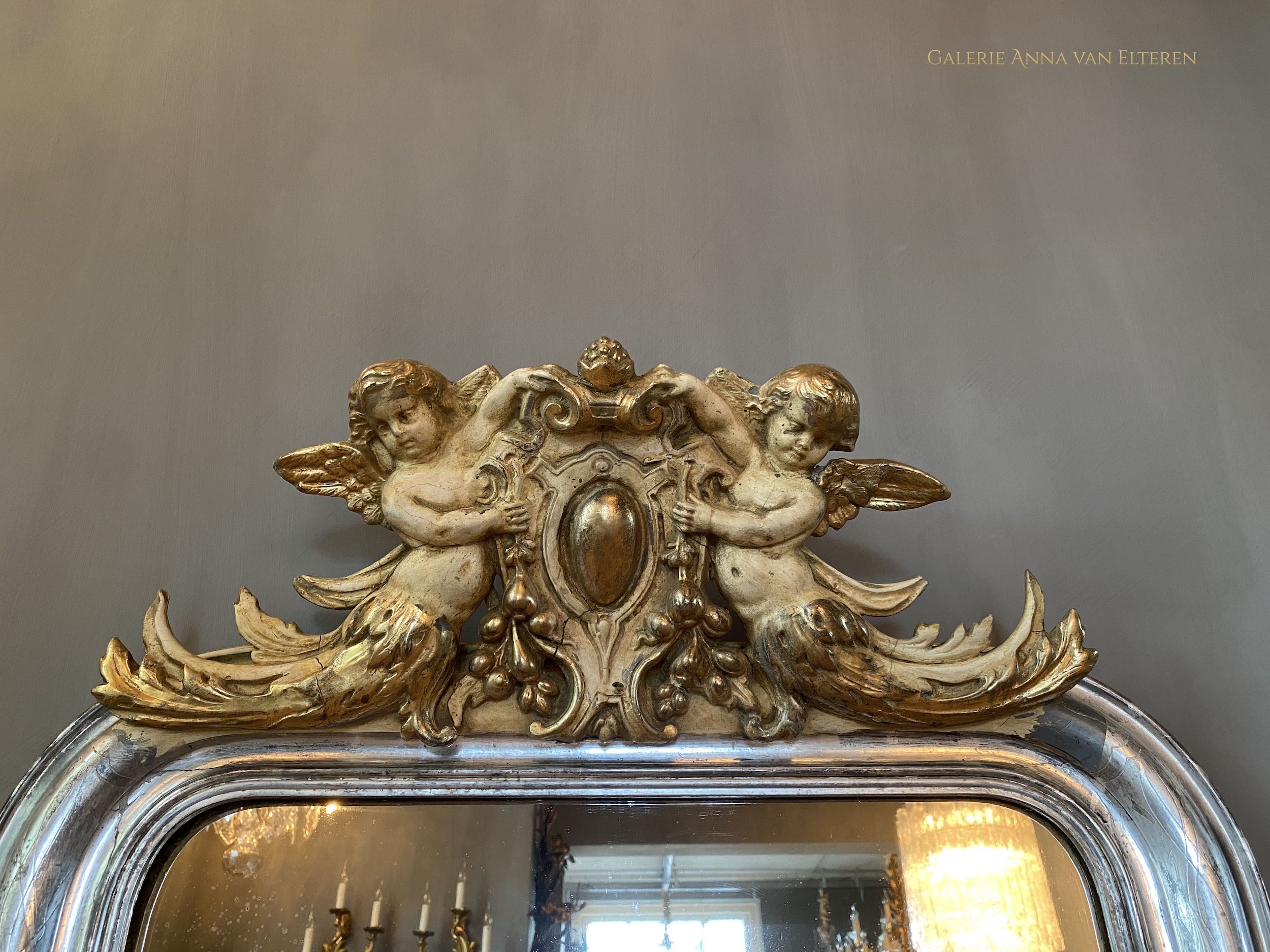 19th c. French mirror with cherubs