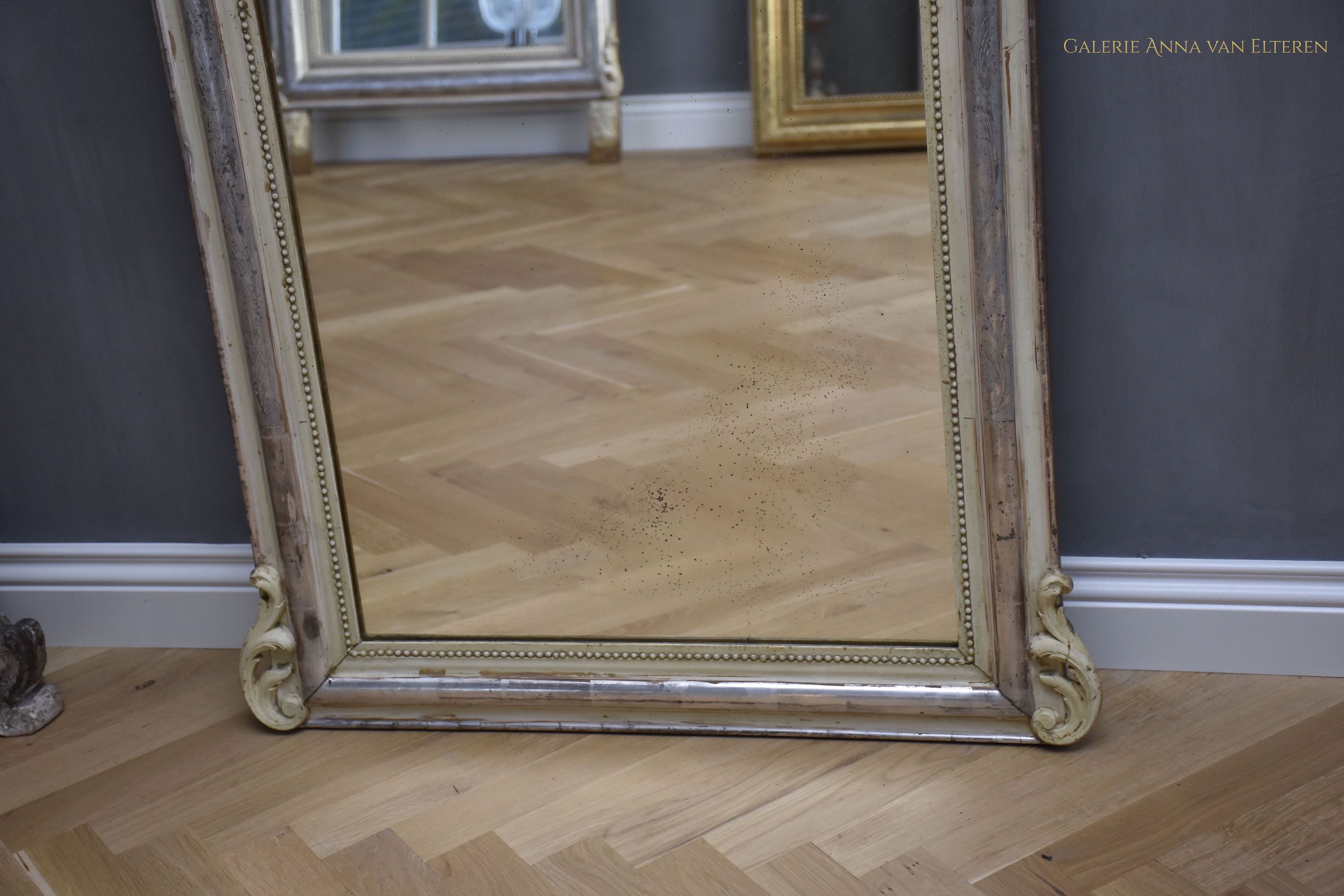 19th c. French silver leaf gilt mirror