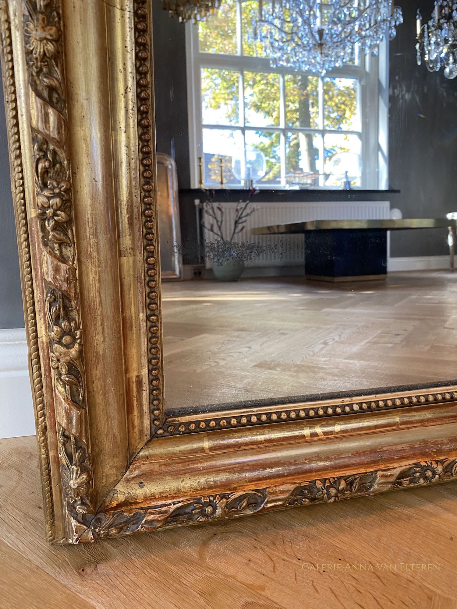 19th c. large impressive French mirror with a fabulous crown and putti