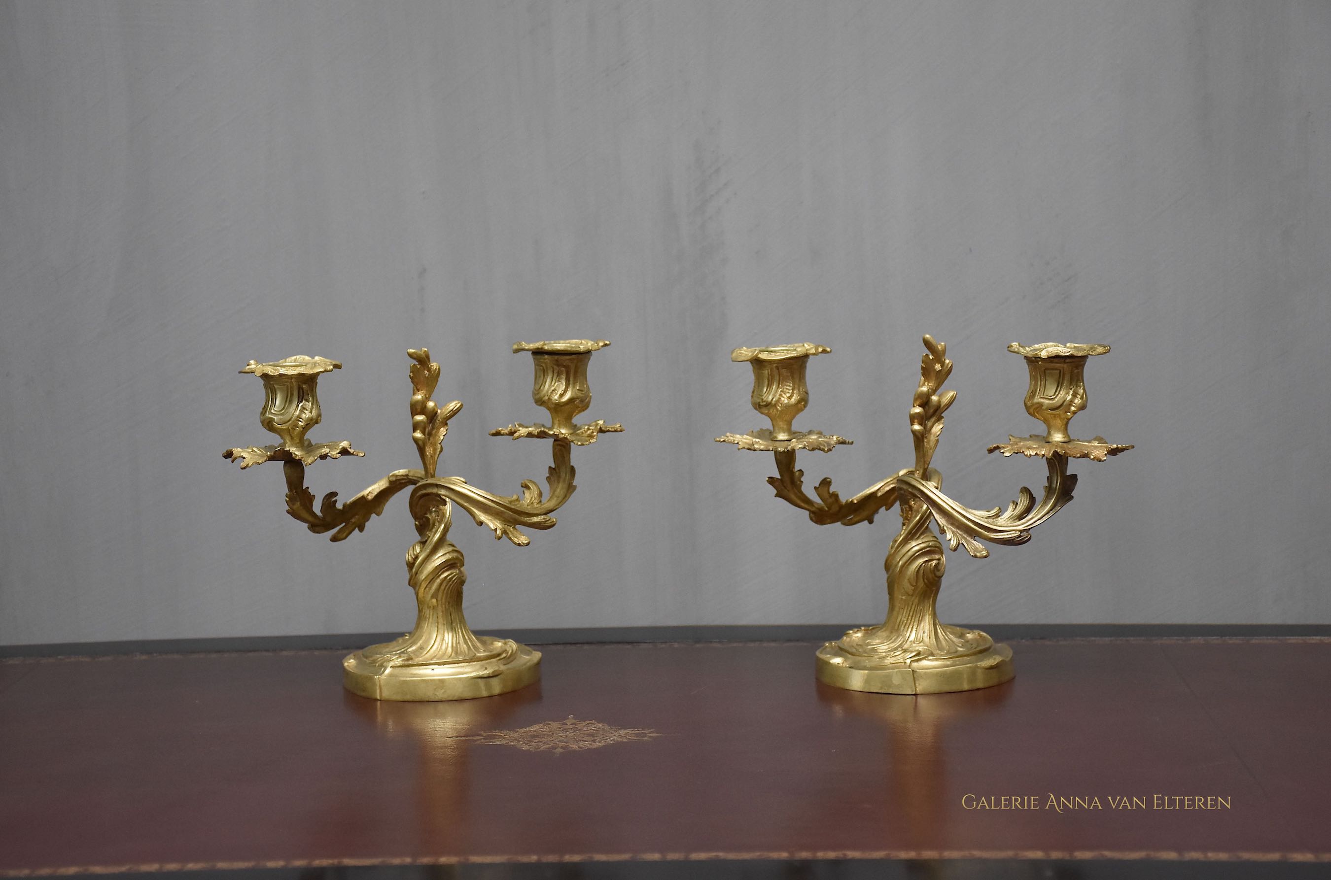 19th c. pair gilt bronze French candelabra