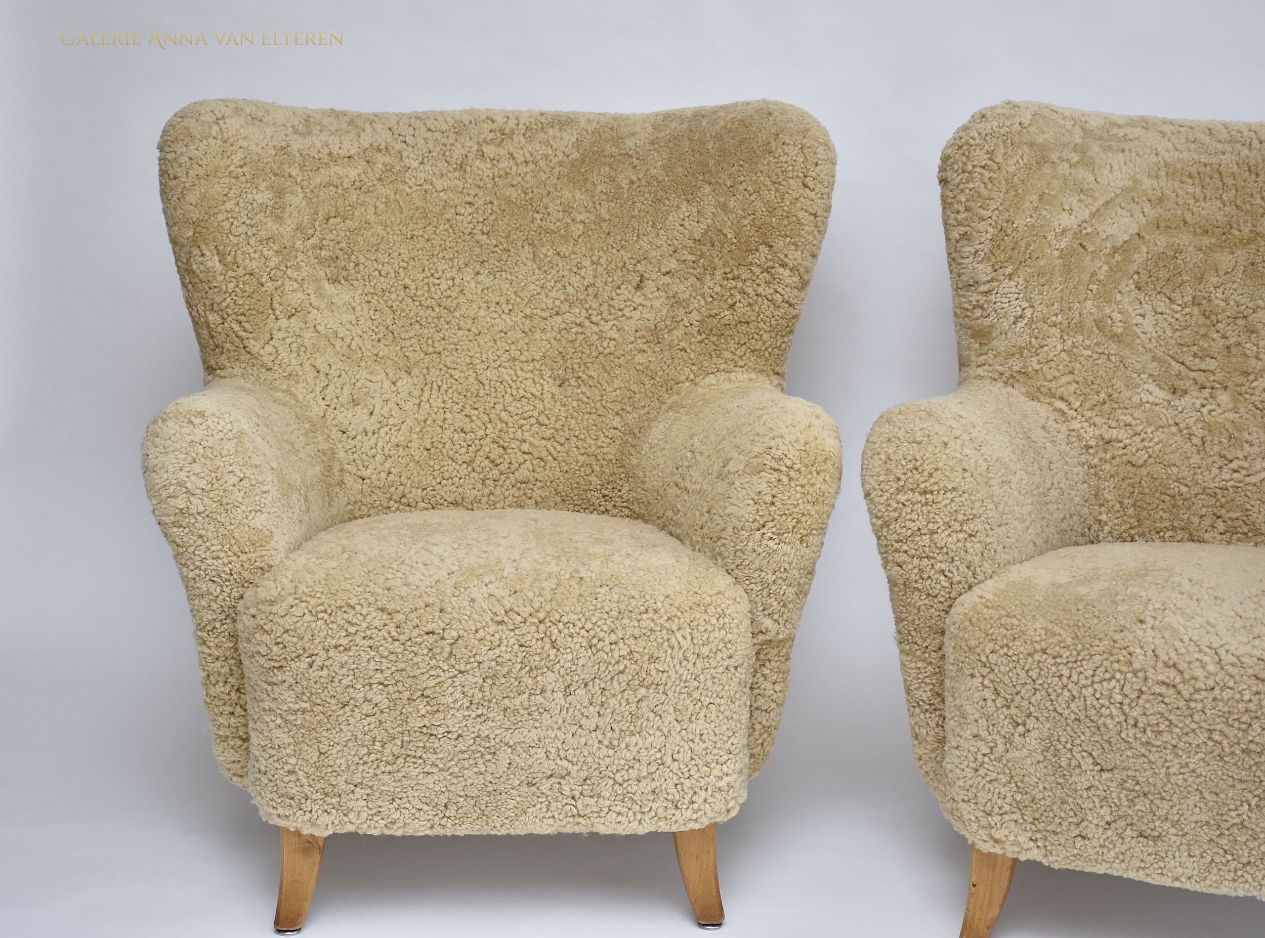 Pair of armchairs 'Laila' in honey sheepskin by Ilmari Lappalainen