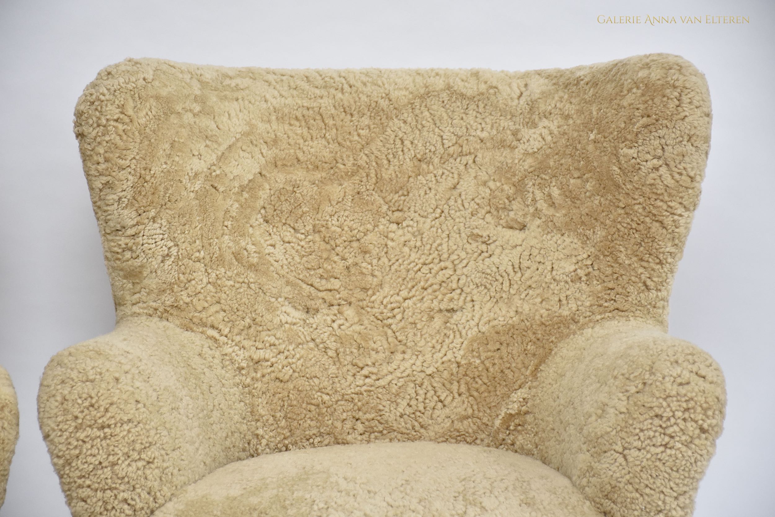 Pair of armchairs 'Laila' in honey sheepskin by Ilmari Lappalainen