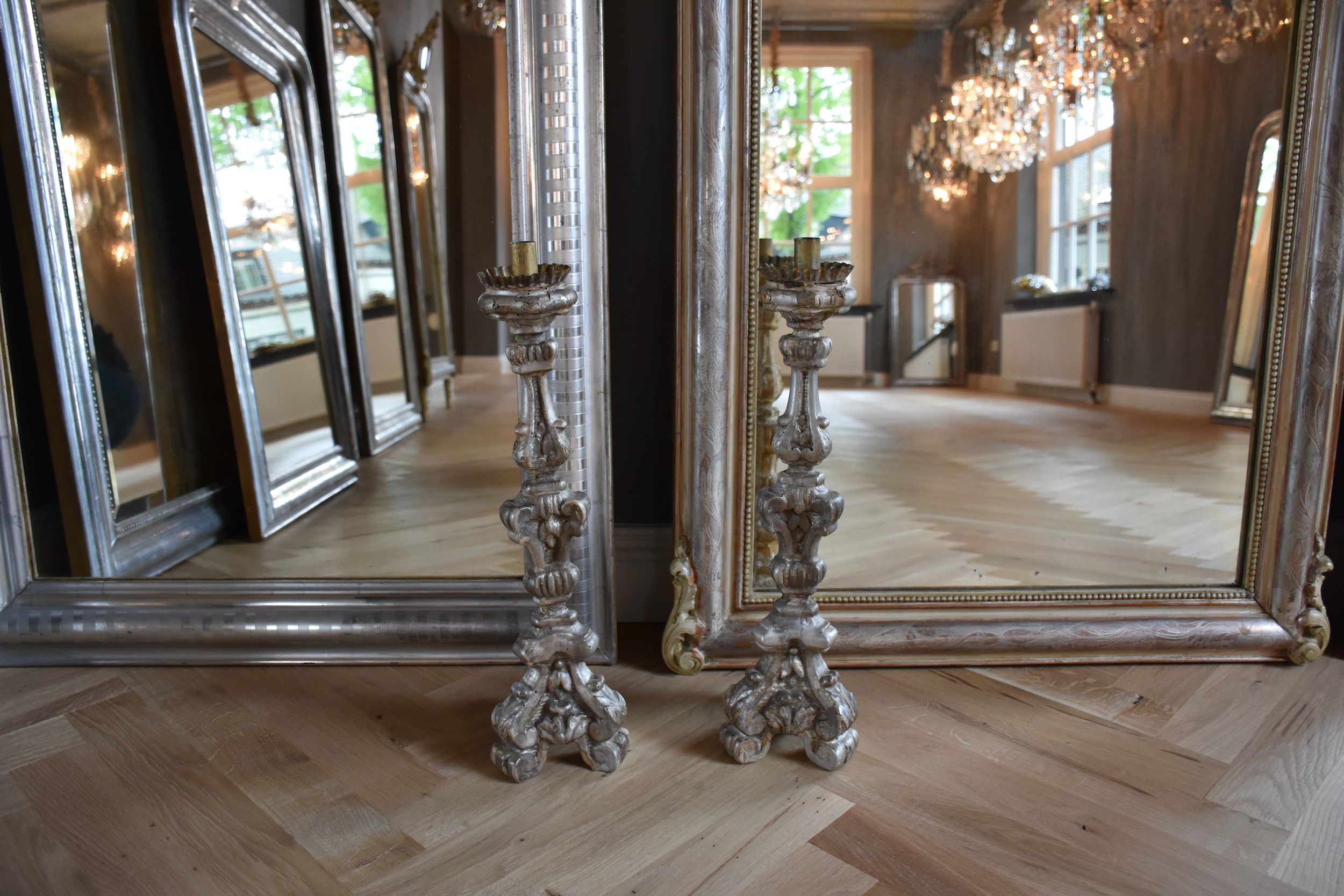 A pair of 19th century Italian candlesticks/pricket sticks