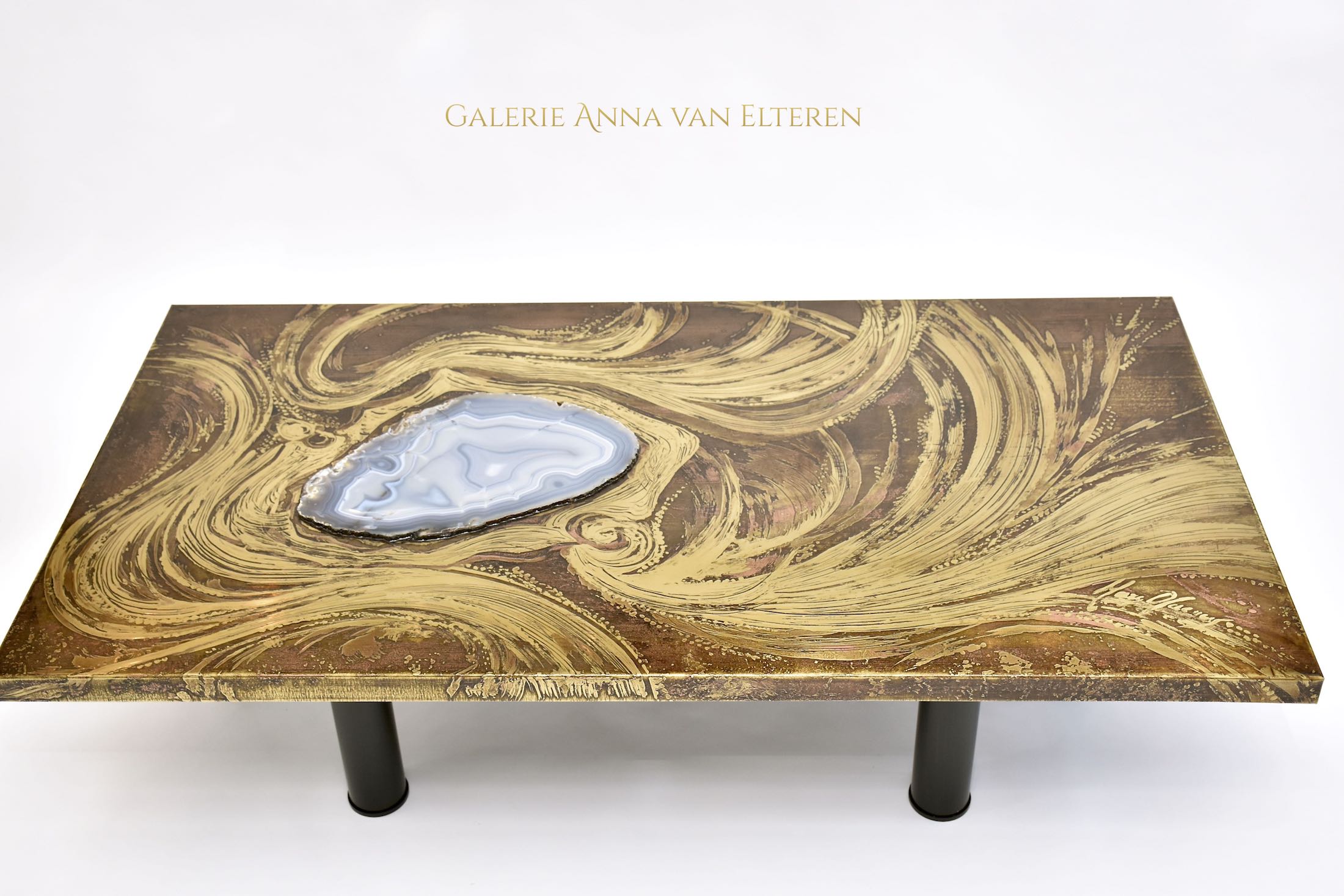 Brass etched coffee table by Marc D'Haenens