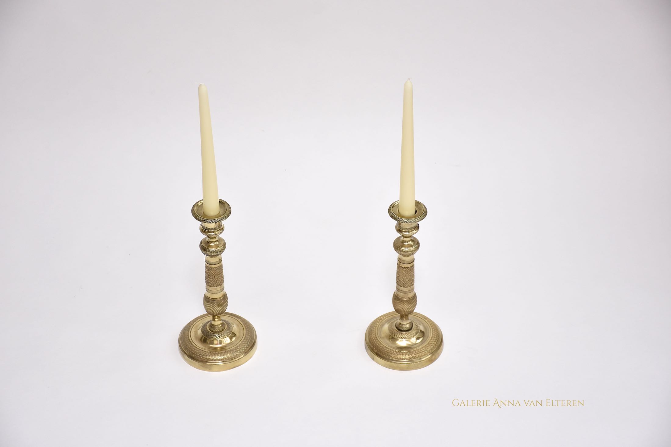 19th c. pair of gilt bronze Empire candlesticks