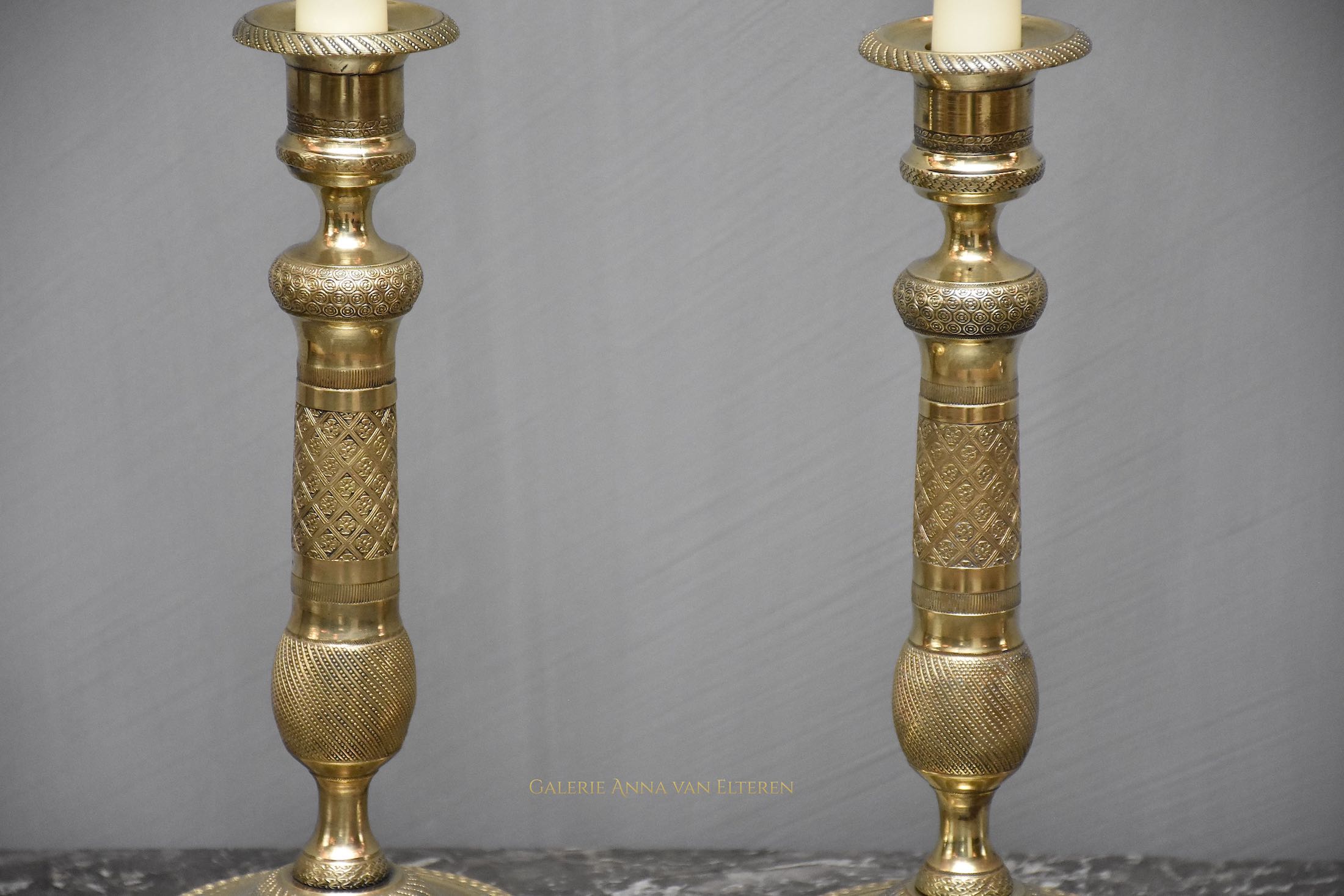 19th c. pair of gilt bronze Empire candlesticks