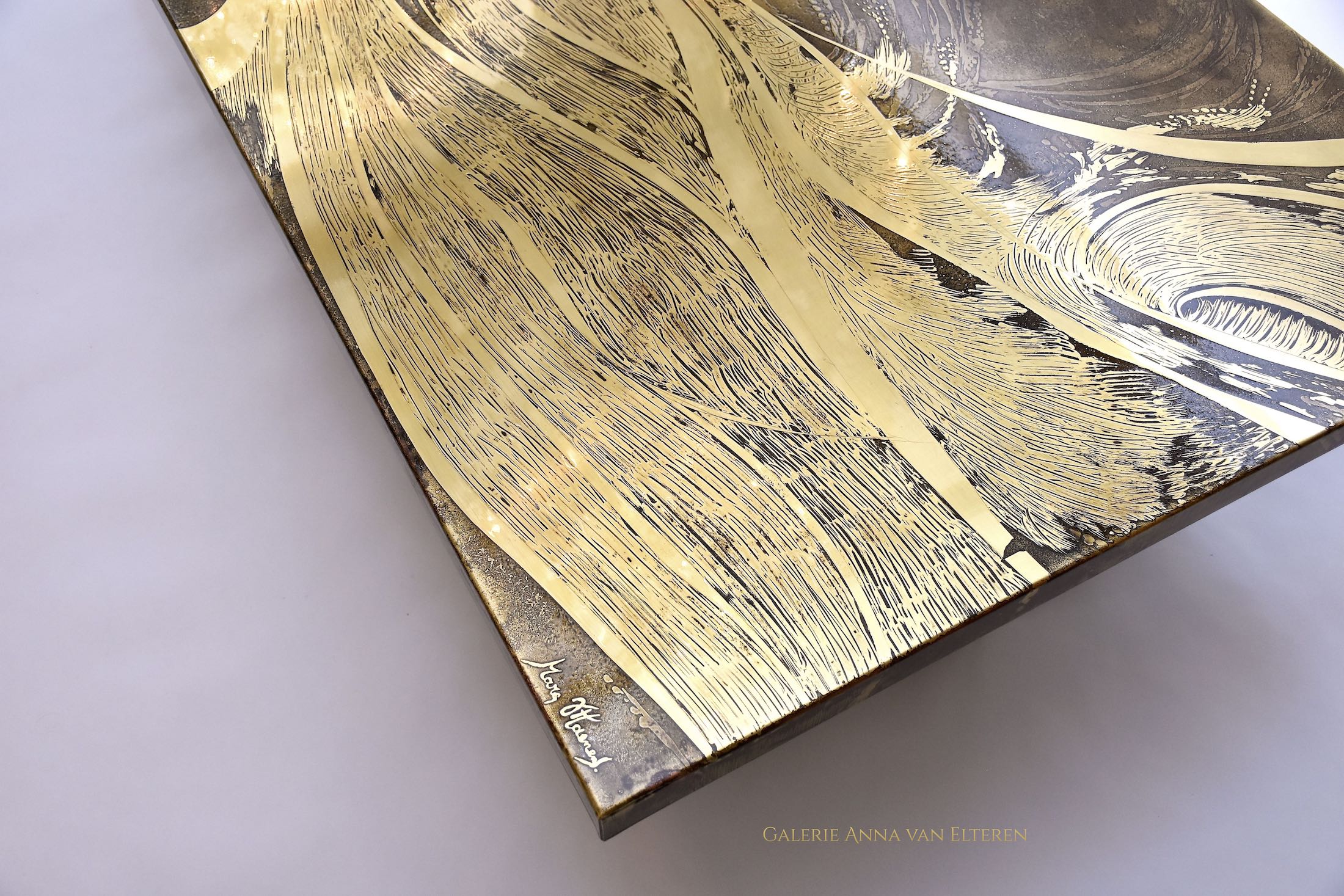 Marc D'Haenens design brass coffee table 'Sea etching'