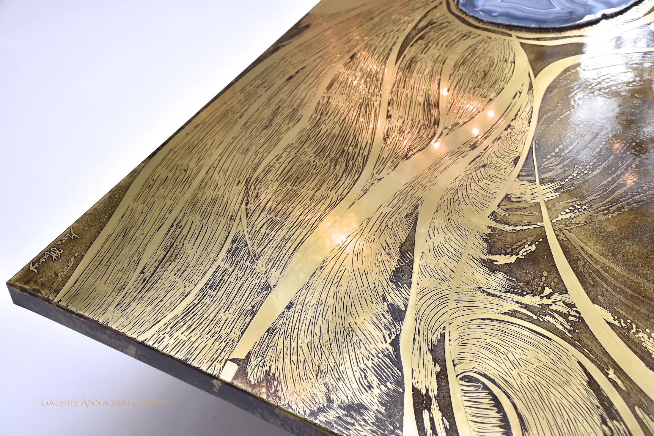 Marc D'Haenens design brass coffee table 'Sea etching'