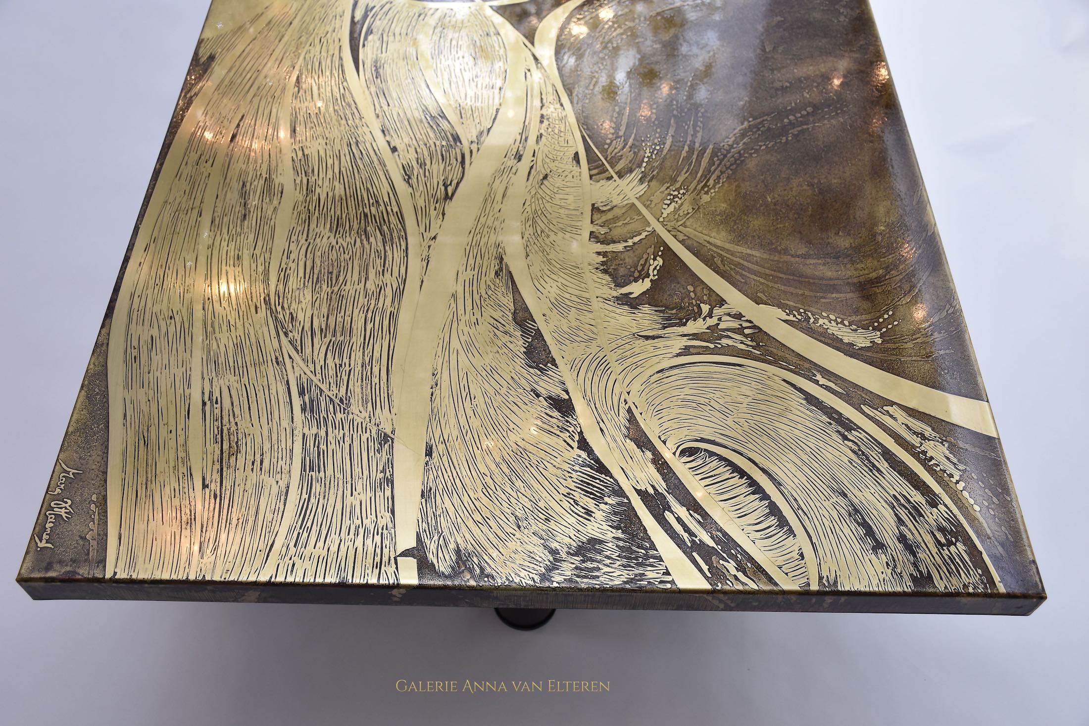 Marc D'Haenens design brass coffee table 'Sea etching'