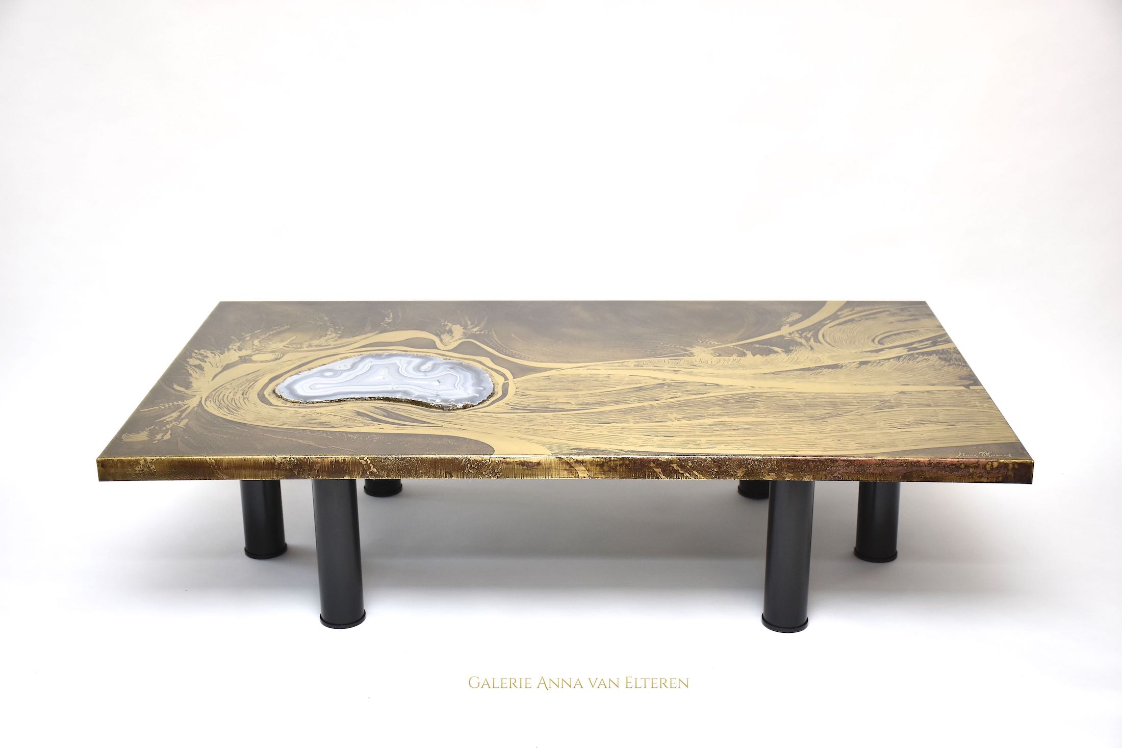 Marc D'Haenens messing salontafel met agaat 'Sea etching'