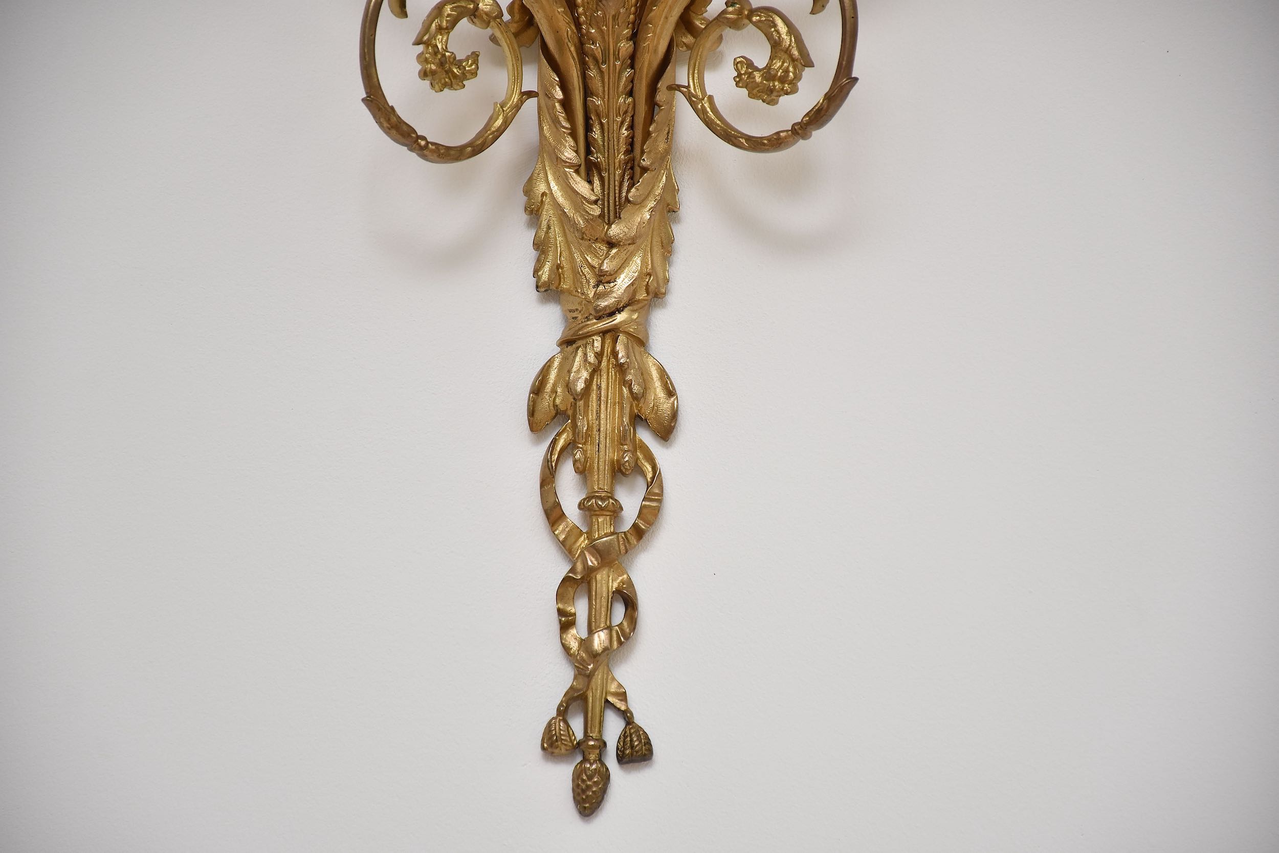 19th c. pair gilt bronze French wall lights in the style of Louis XVI