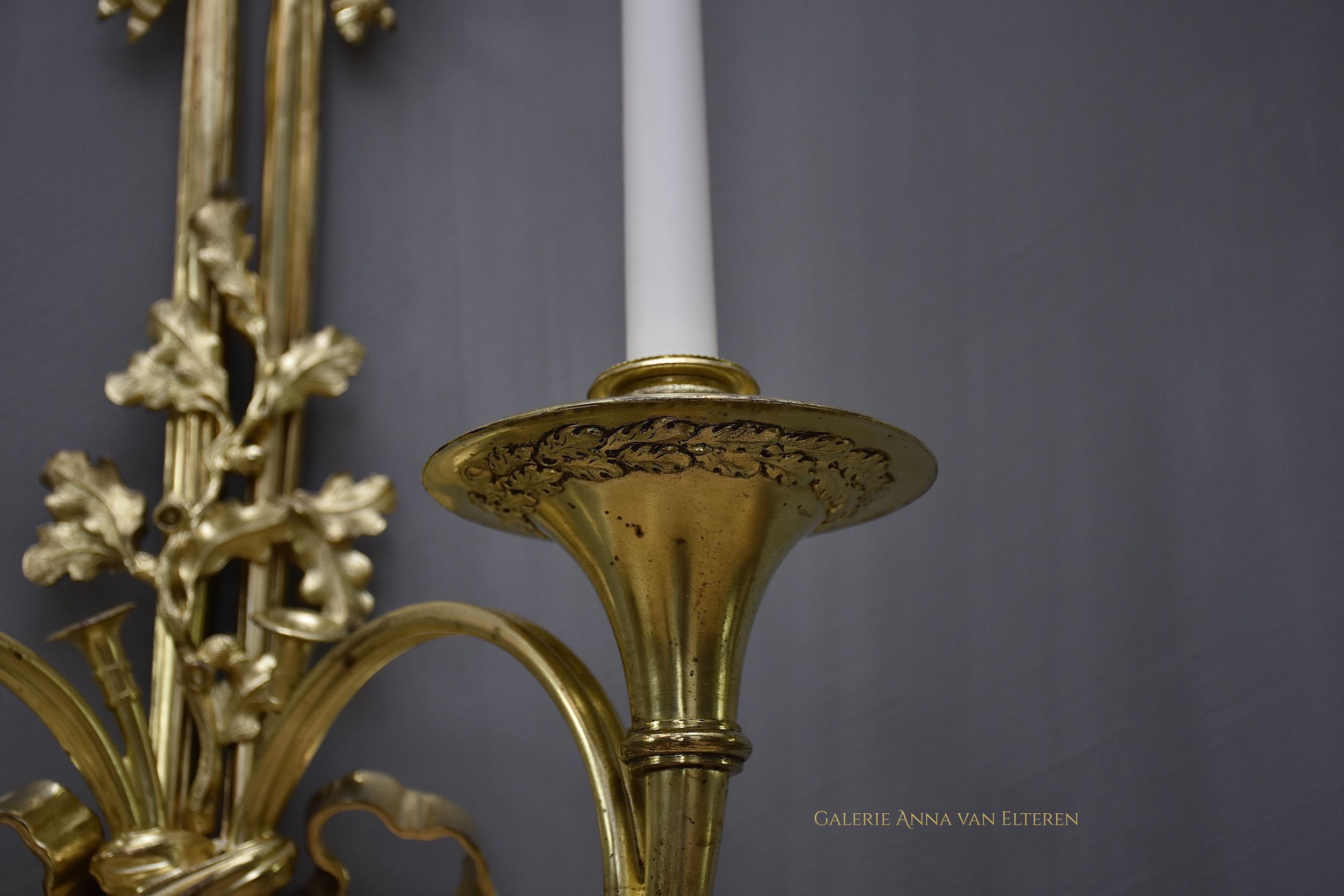 19th c. large pair of gilt bronze wall lights in the style of Louis XVI