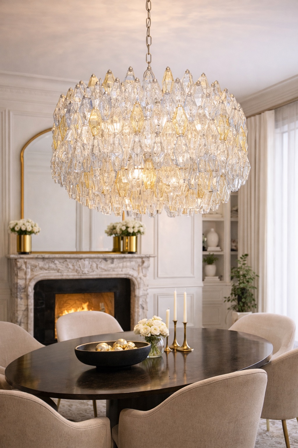 Grote Murano kroonluchter 'Poliedri' van Carlo Scarpa voor Venini