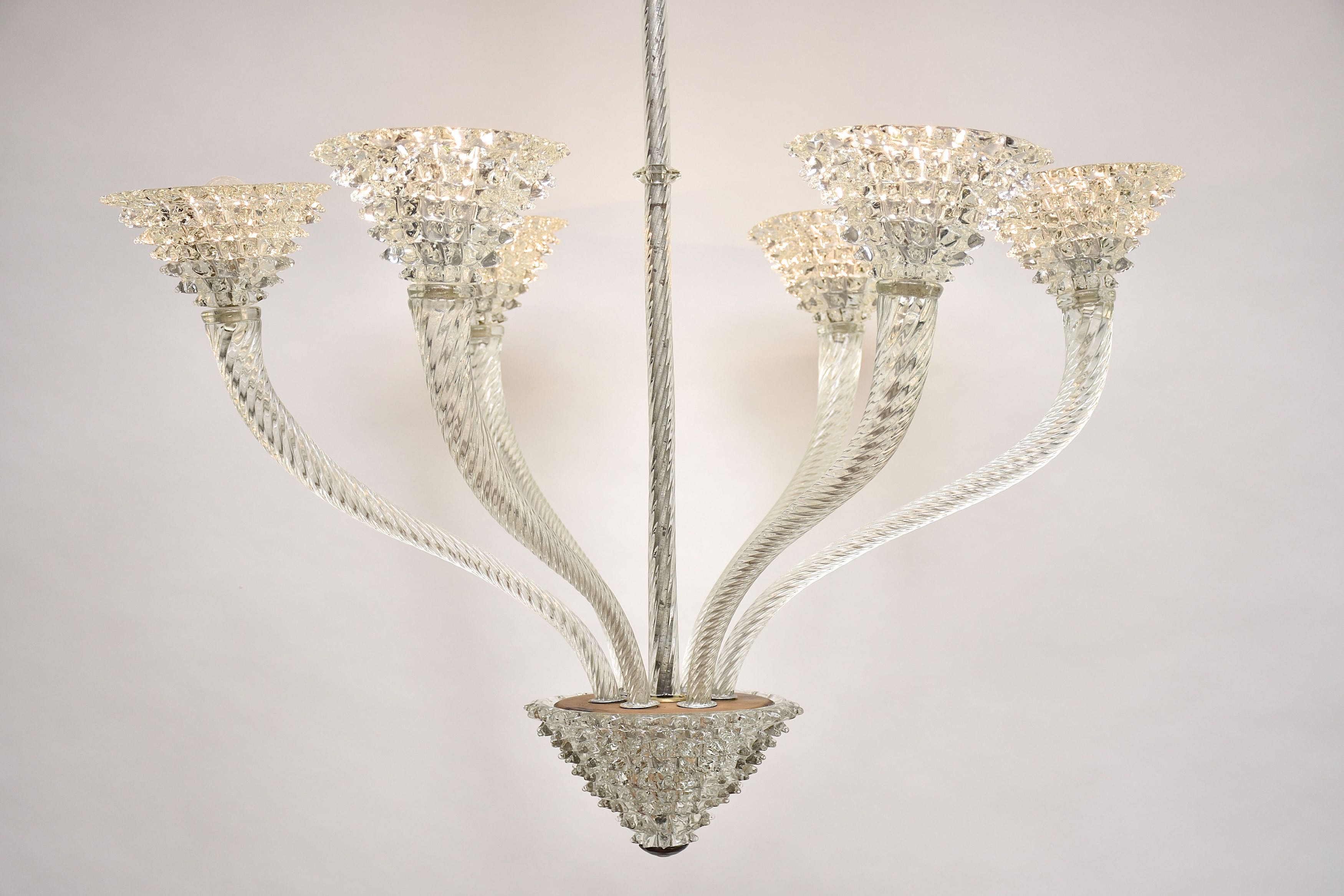 Mid-century Italian Murano chandelier 'Rostrato' by Barovier