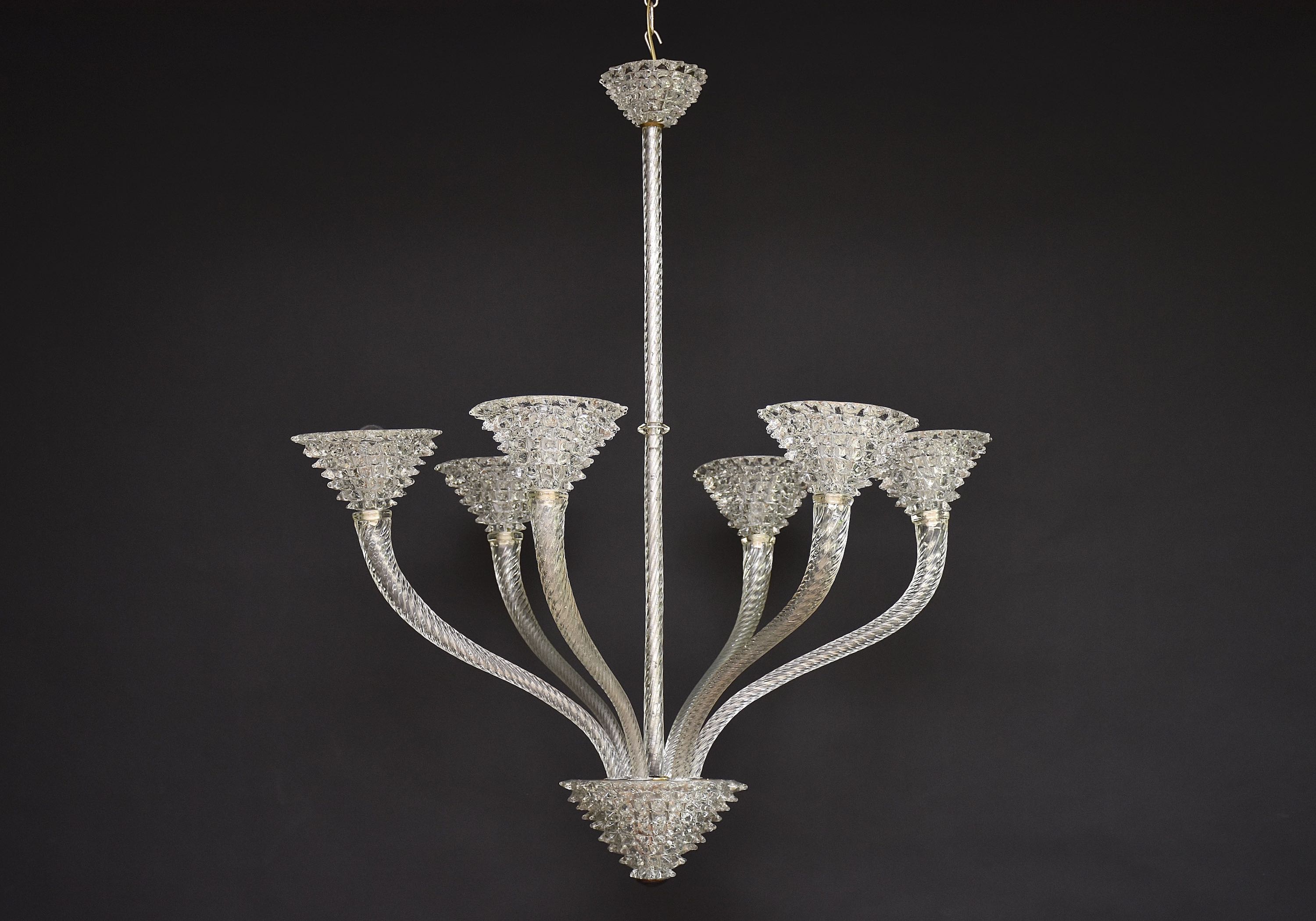 Mid-century Italian Murano chandelier 'Rostrato' by Barovier