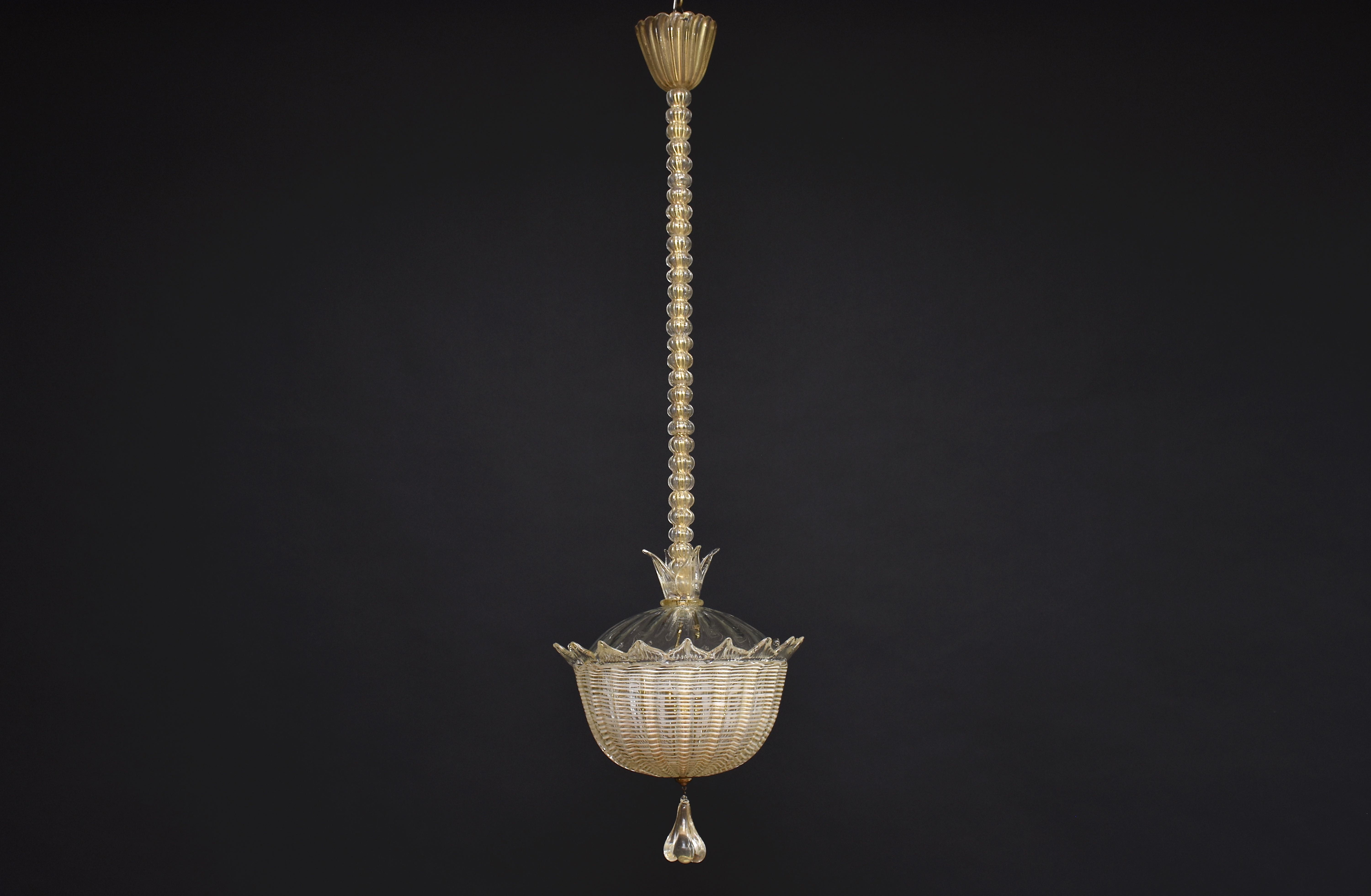 Barovier & Toso gold dusted Murano chandelier with 2 lights