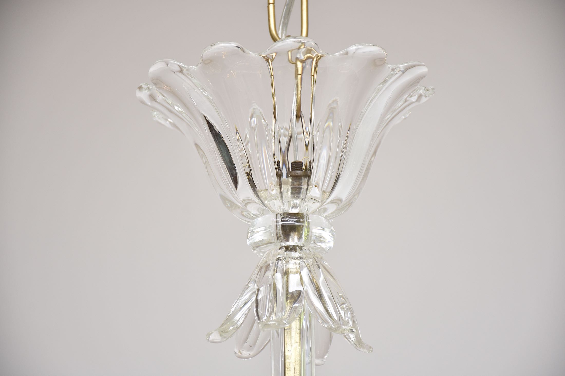 A pair of Seguso Murano glass and brass lantern/ pendants