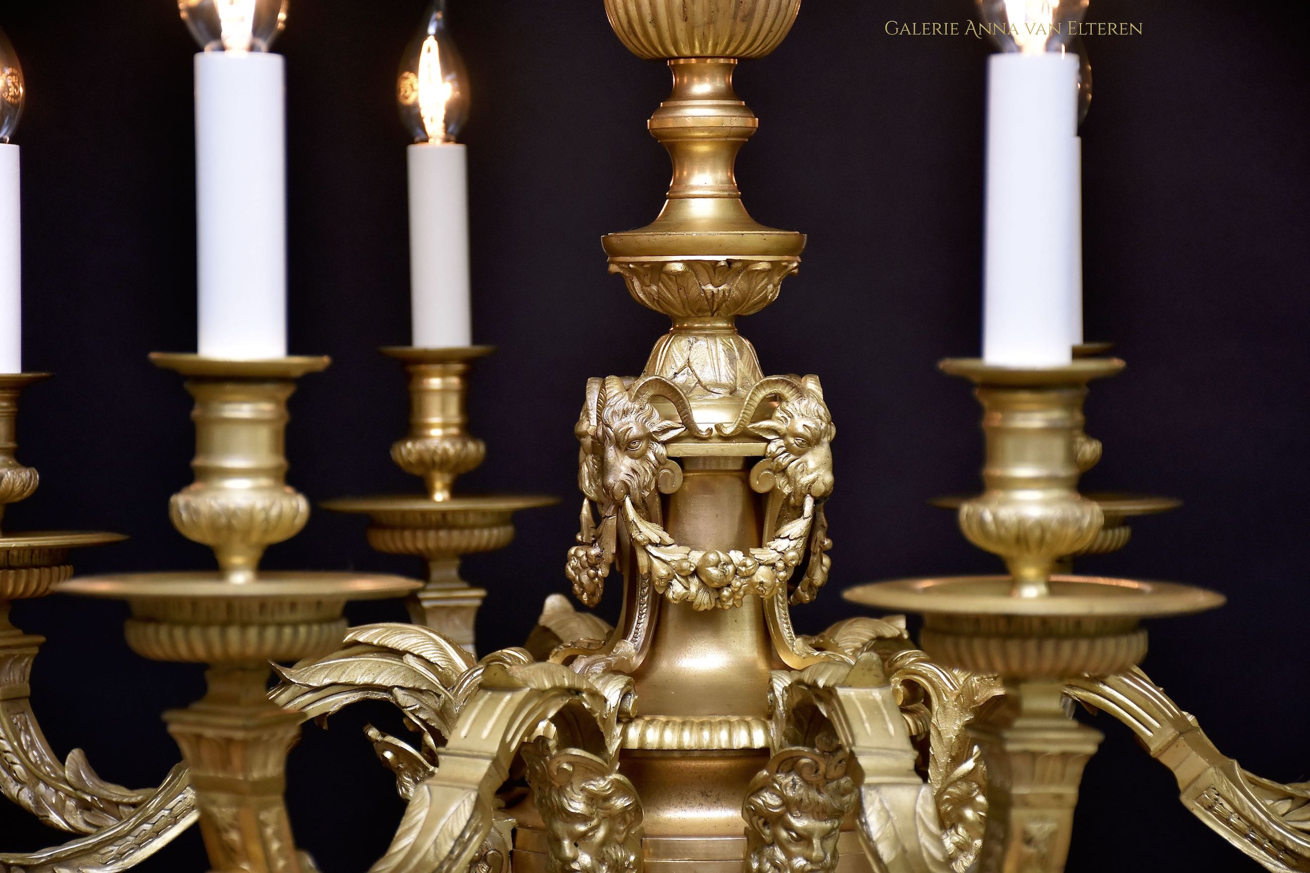 19th c. chased and gilded bronze chandelier in the style of André-Charles Boulle