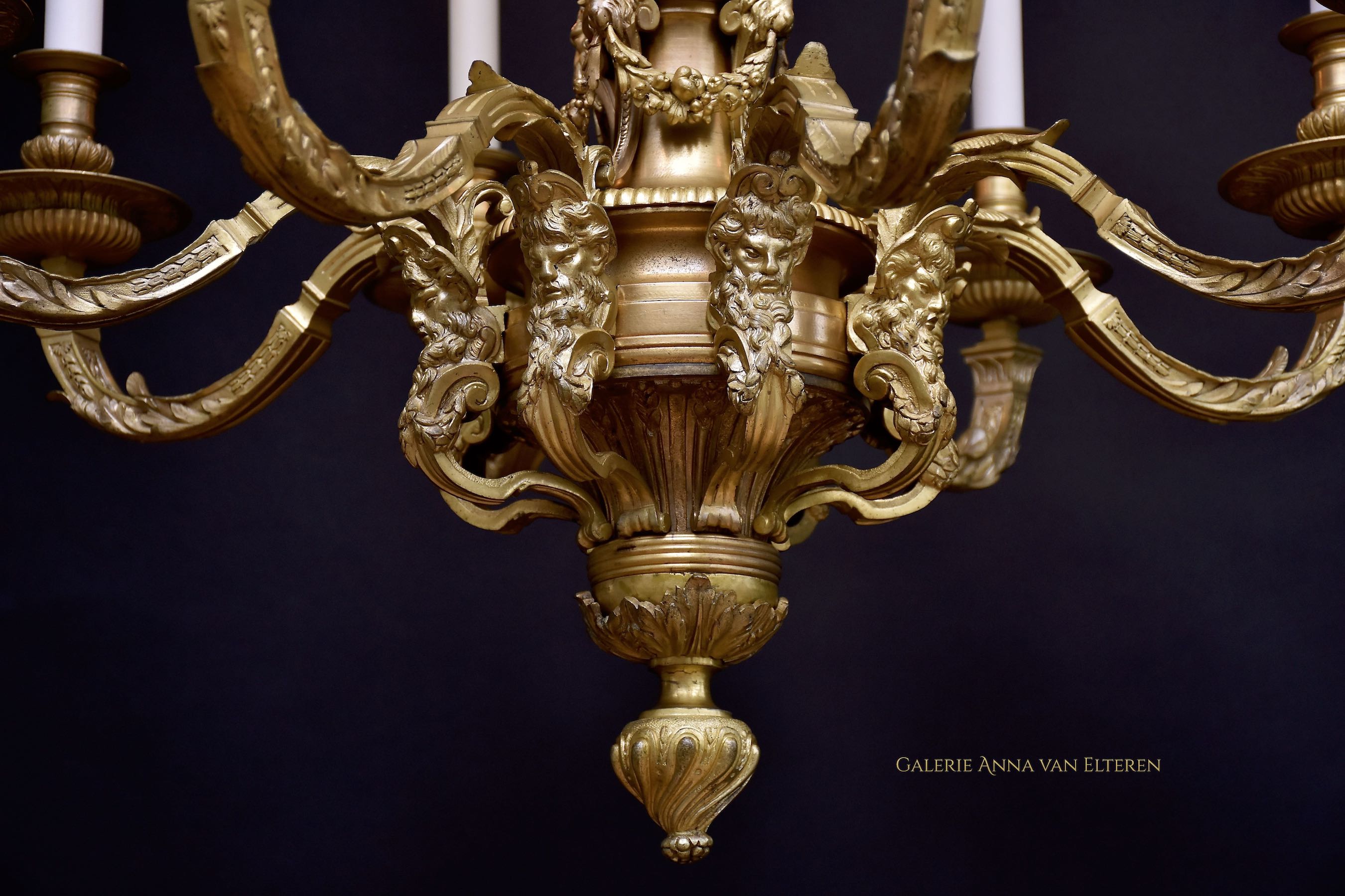 19th c. chased and gilded bronze chandelier in the style of André-Charles Boulle