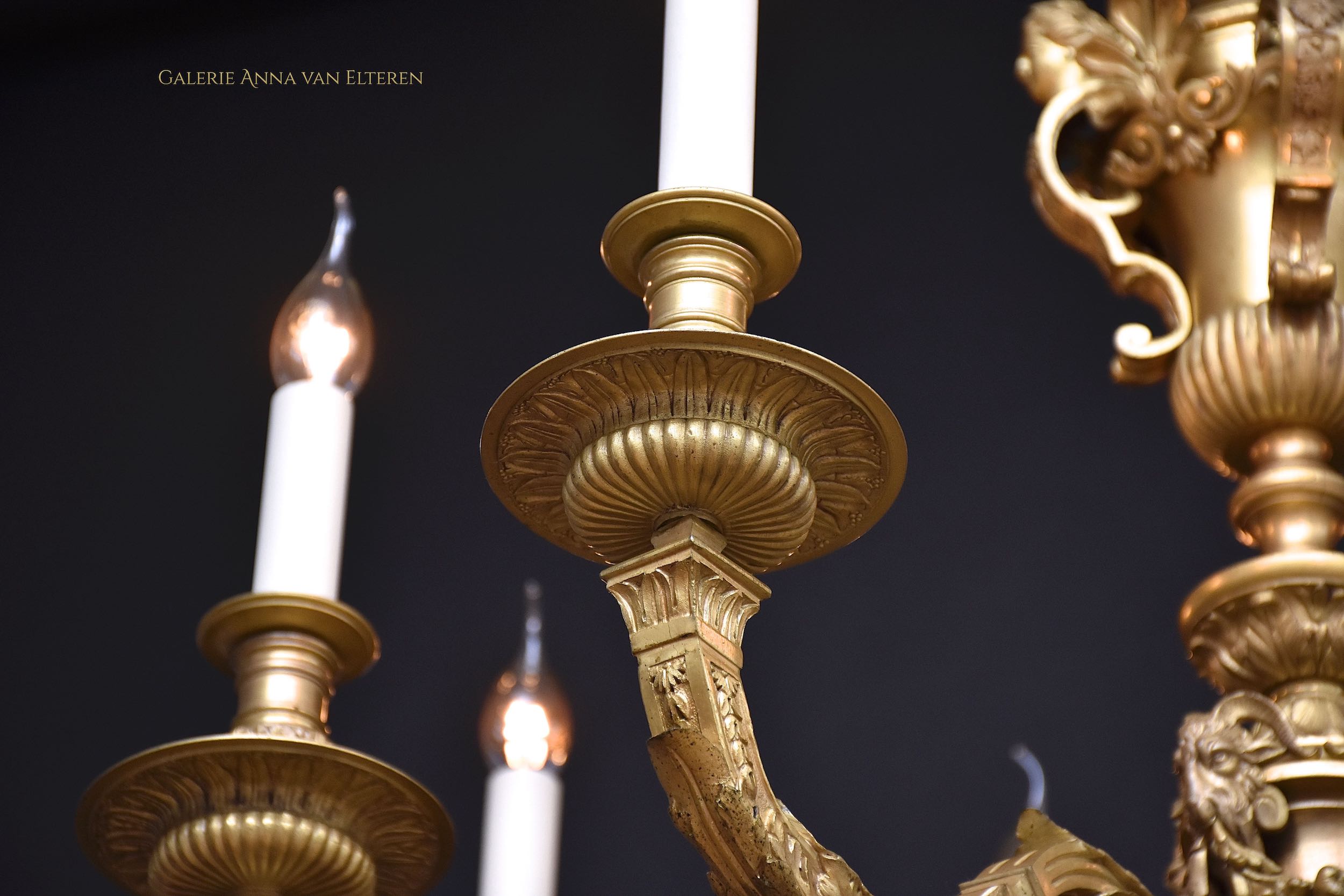 19th c. chased and gilded bronze chandelier in the style of André-Charles Boulle