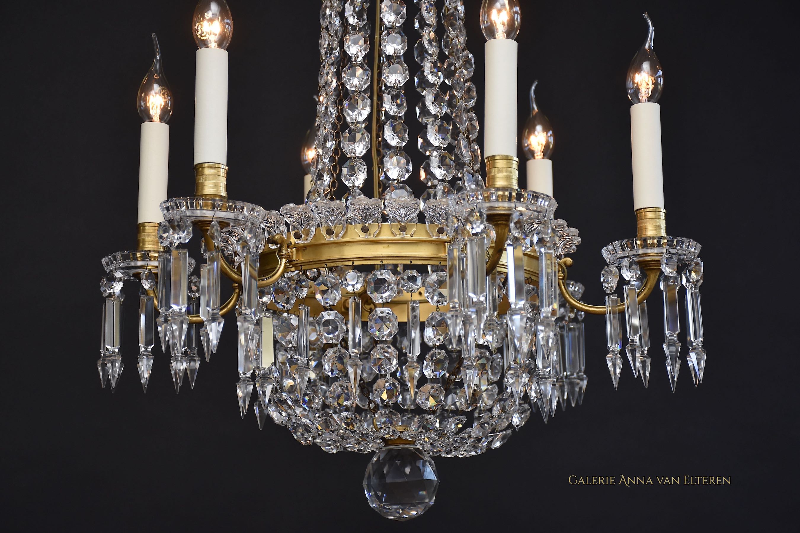 Gilt bronze Baccarat chandelier with 6 light