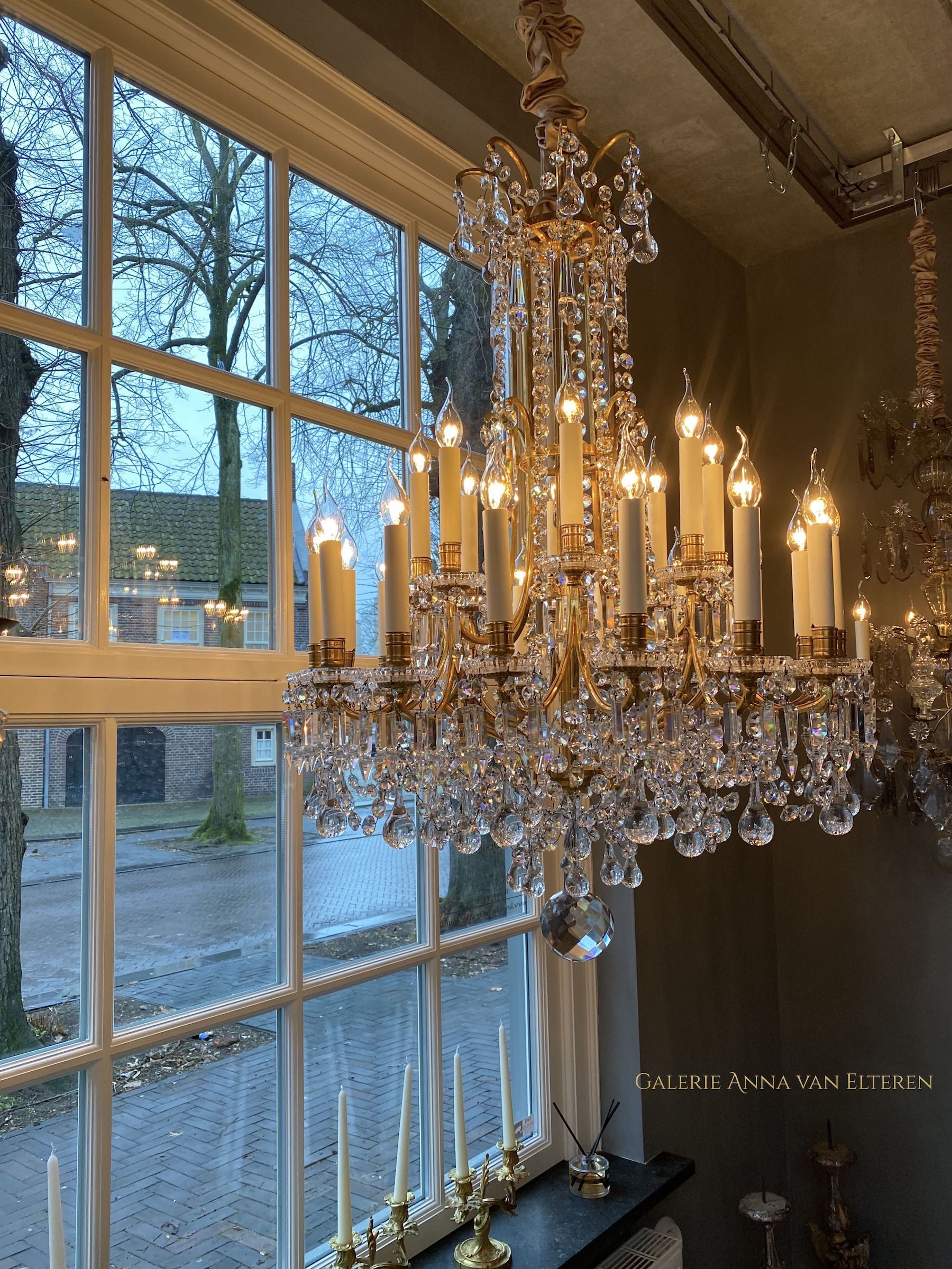 Large gilt bronze French Baccarat chandelier