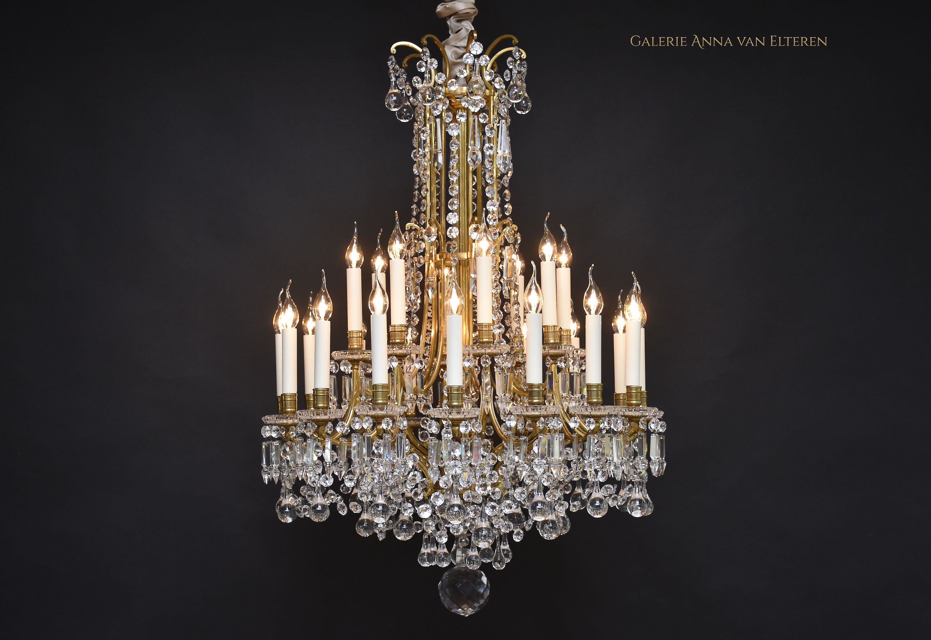 Large gilt bronze French Baccarat chandelier