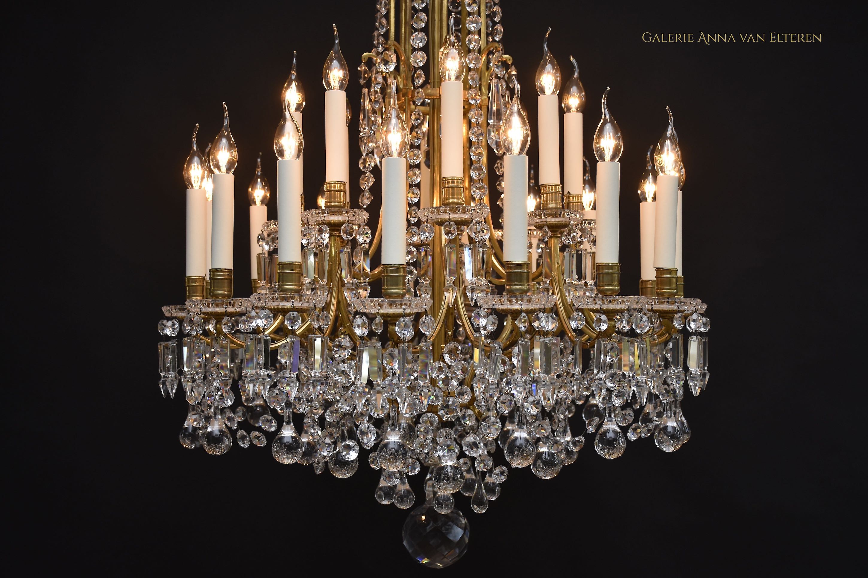 Large gilt bronze French Baccarat chandelier