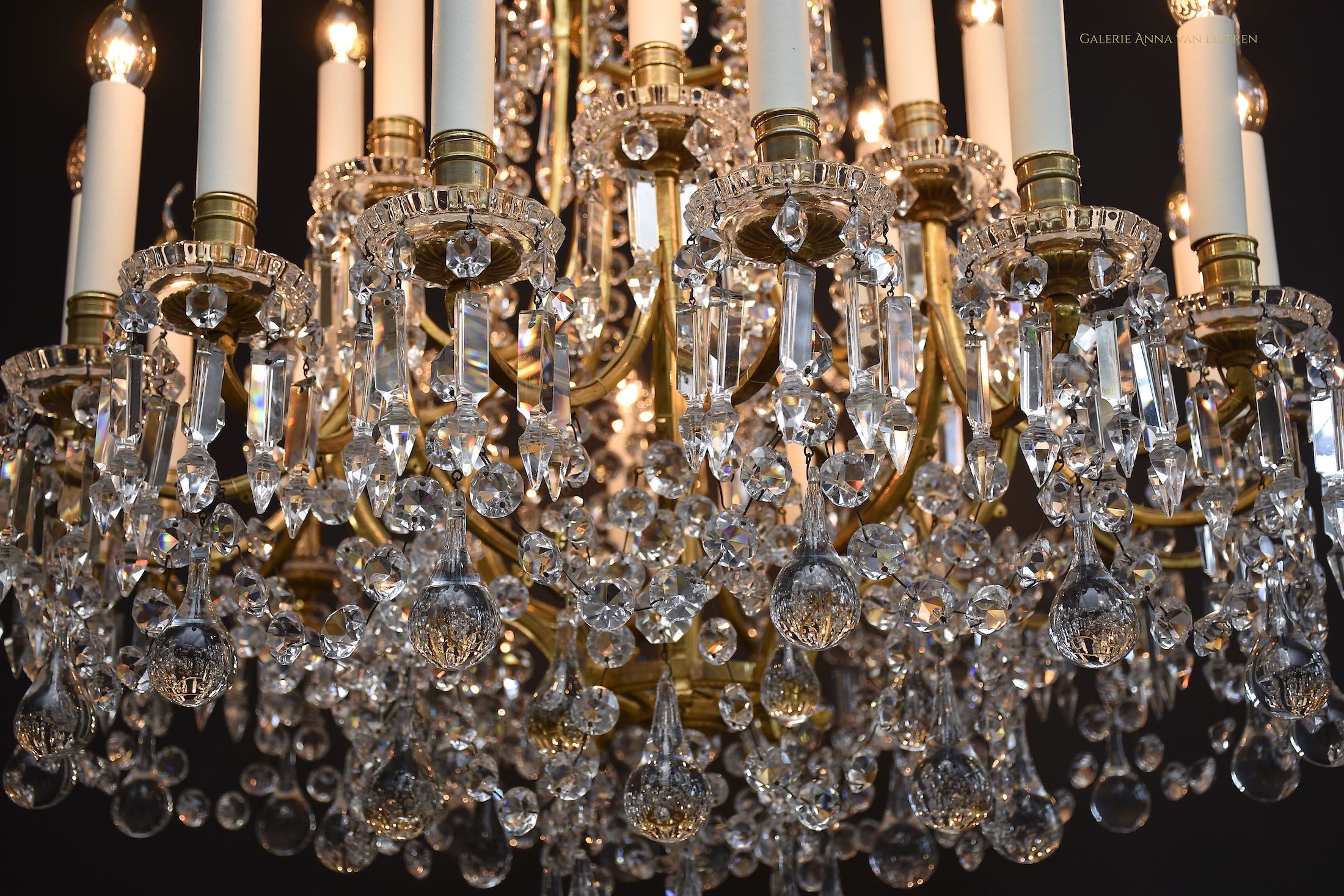 Large gilt bronze French Baccarat chandelier