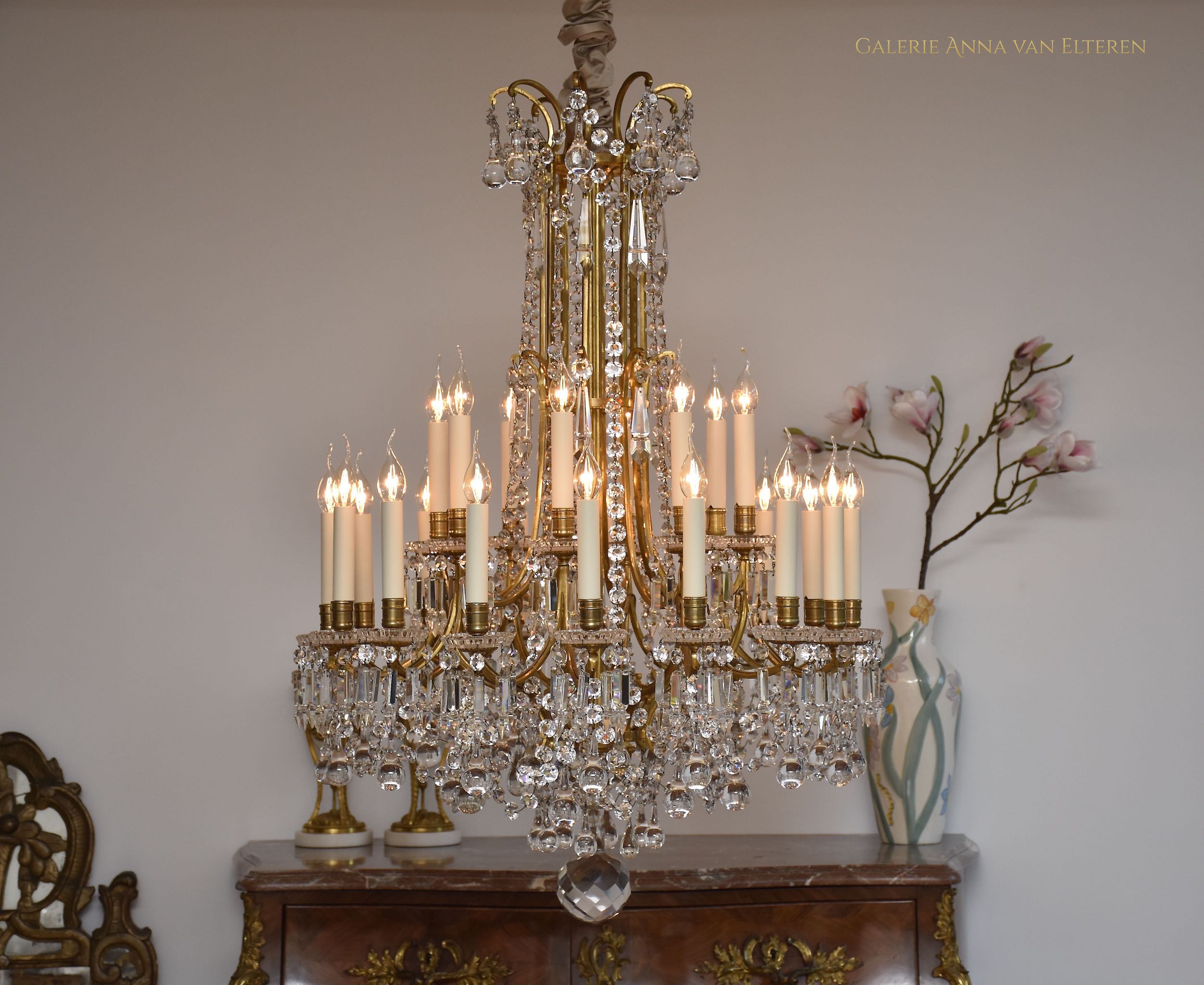 Large gilt bronze French Baccarat chandelier