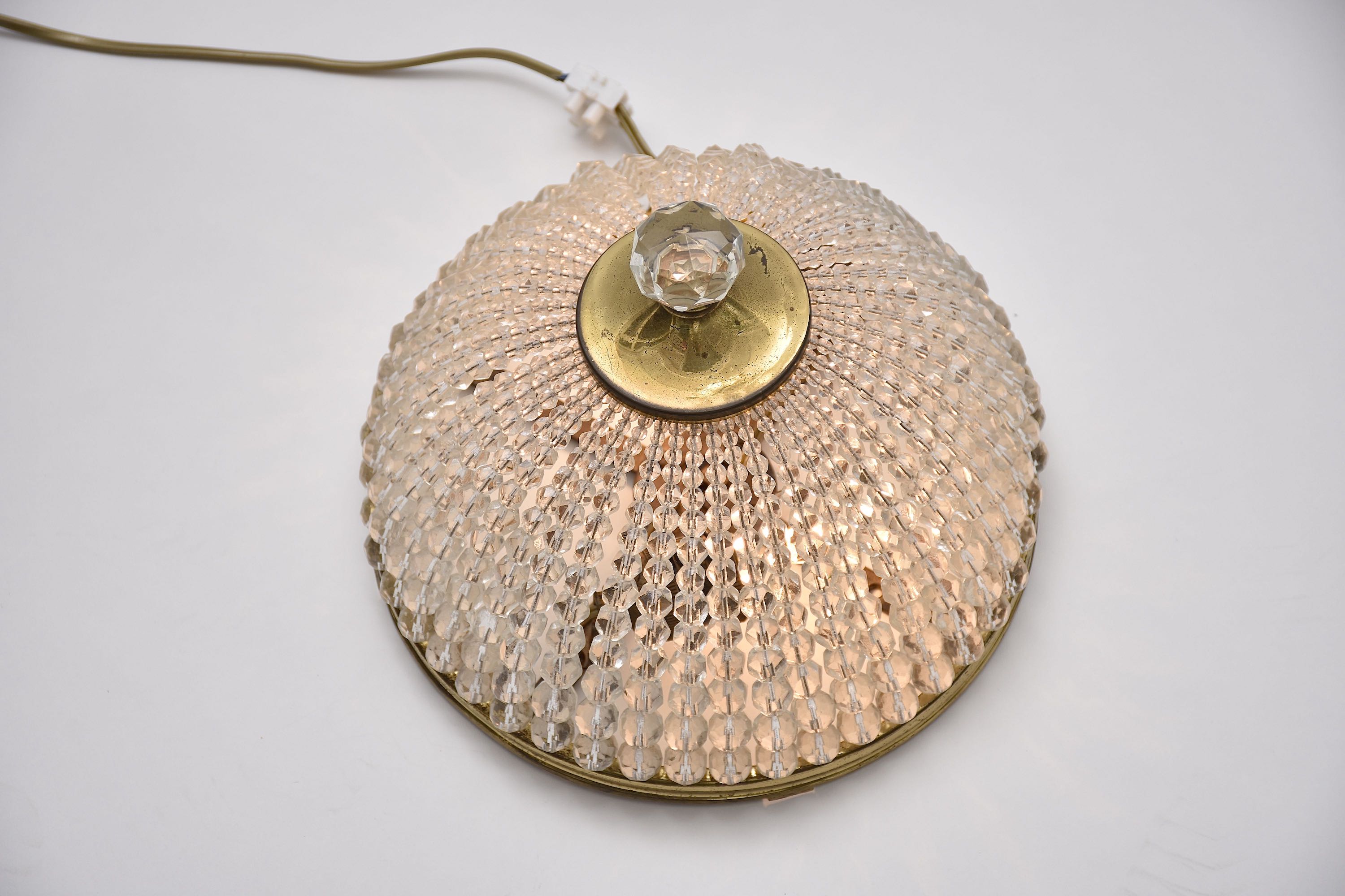 Antique French brass and crystal ceiling fixture