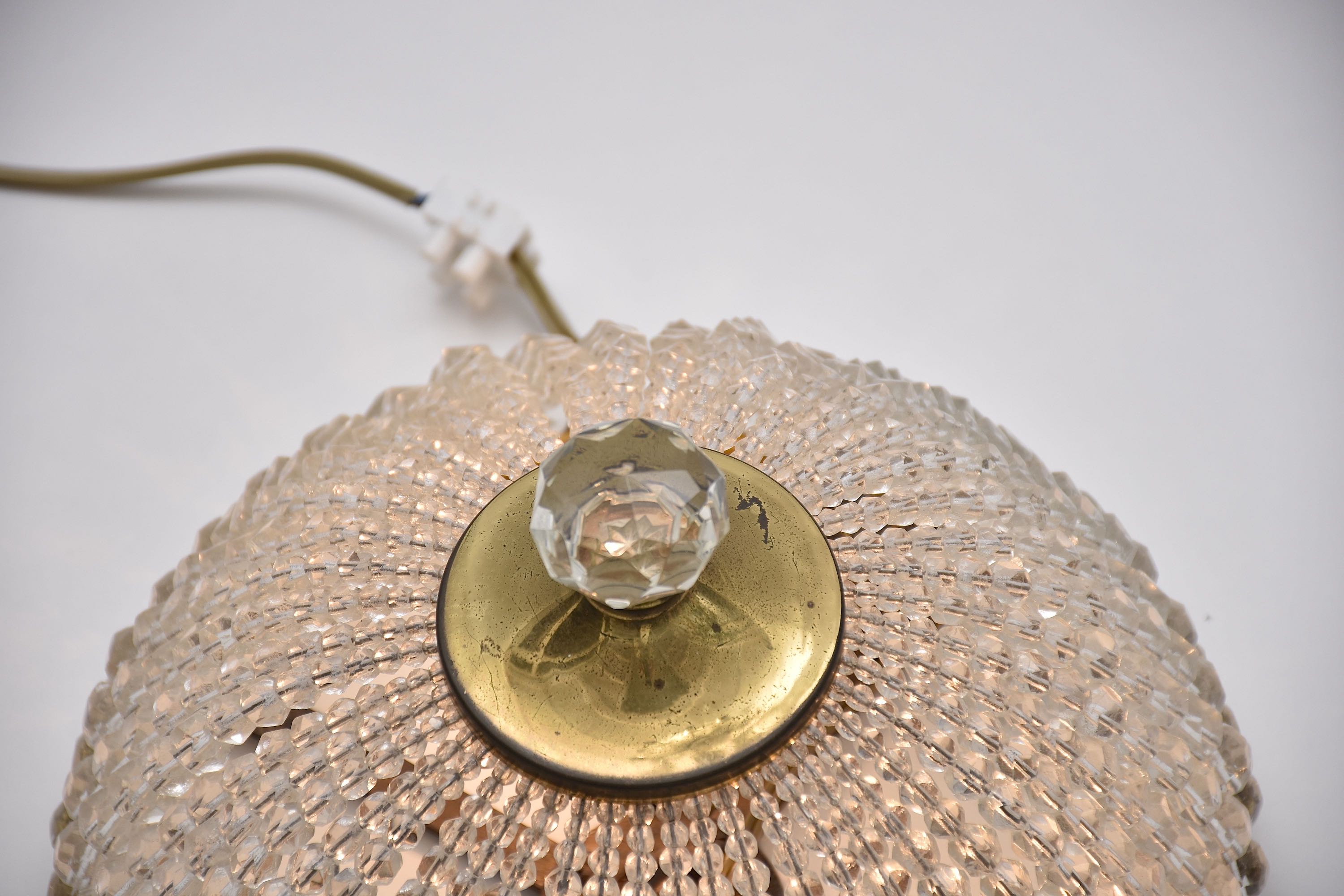 Antique French brass and crystal ceiling fixture