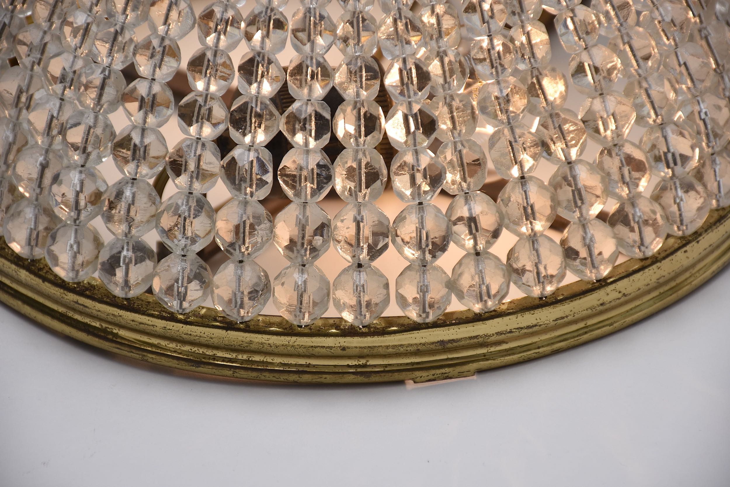 Antique French brass and crystal ceiling fixture
