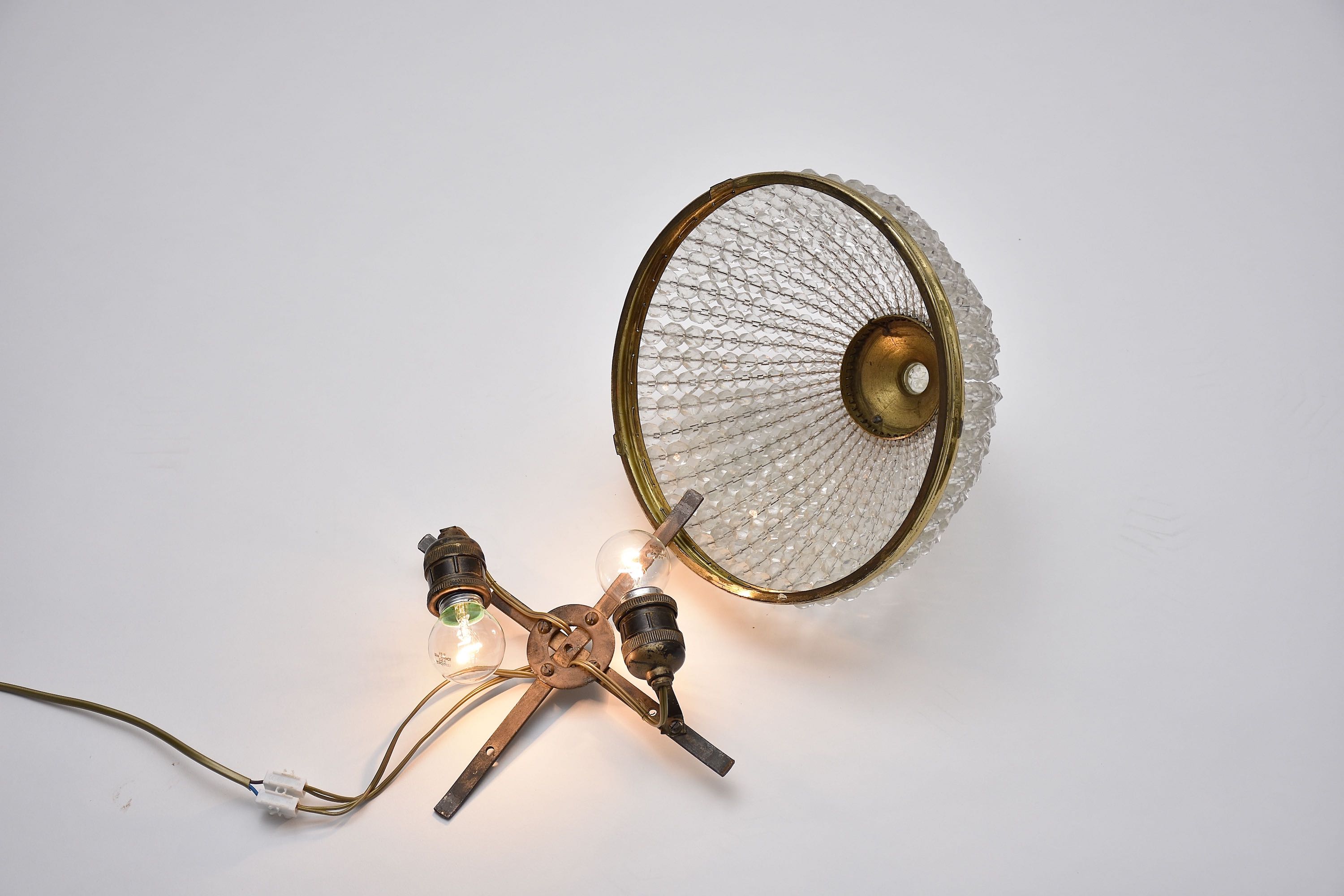 Antique French brass and crystal ceiling fixture