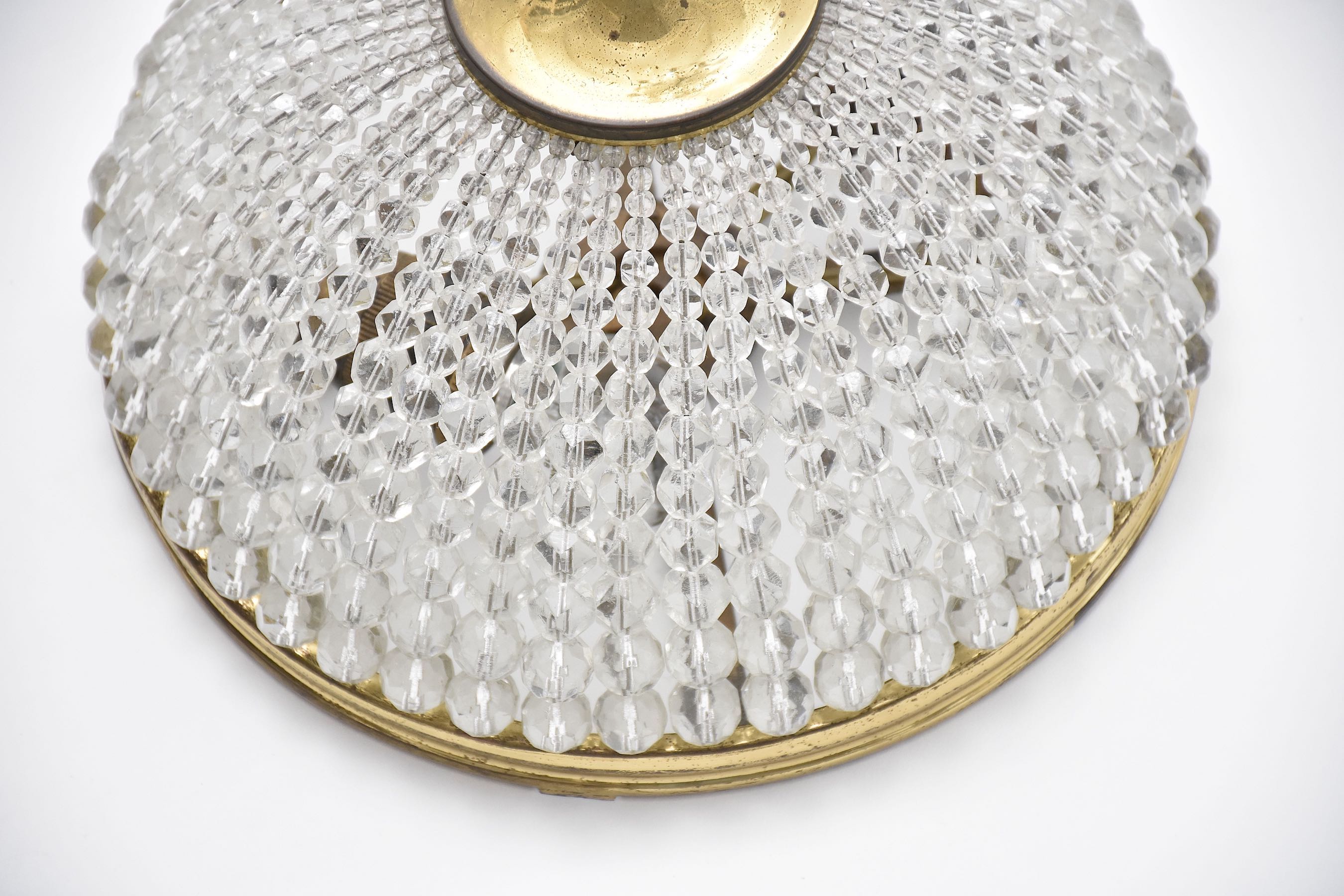 Antique French brass and crystal ceiling fixture