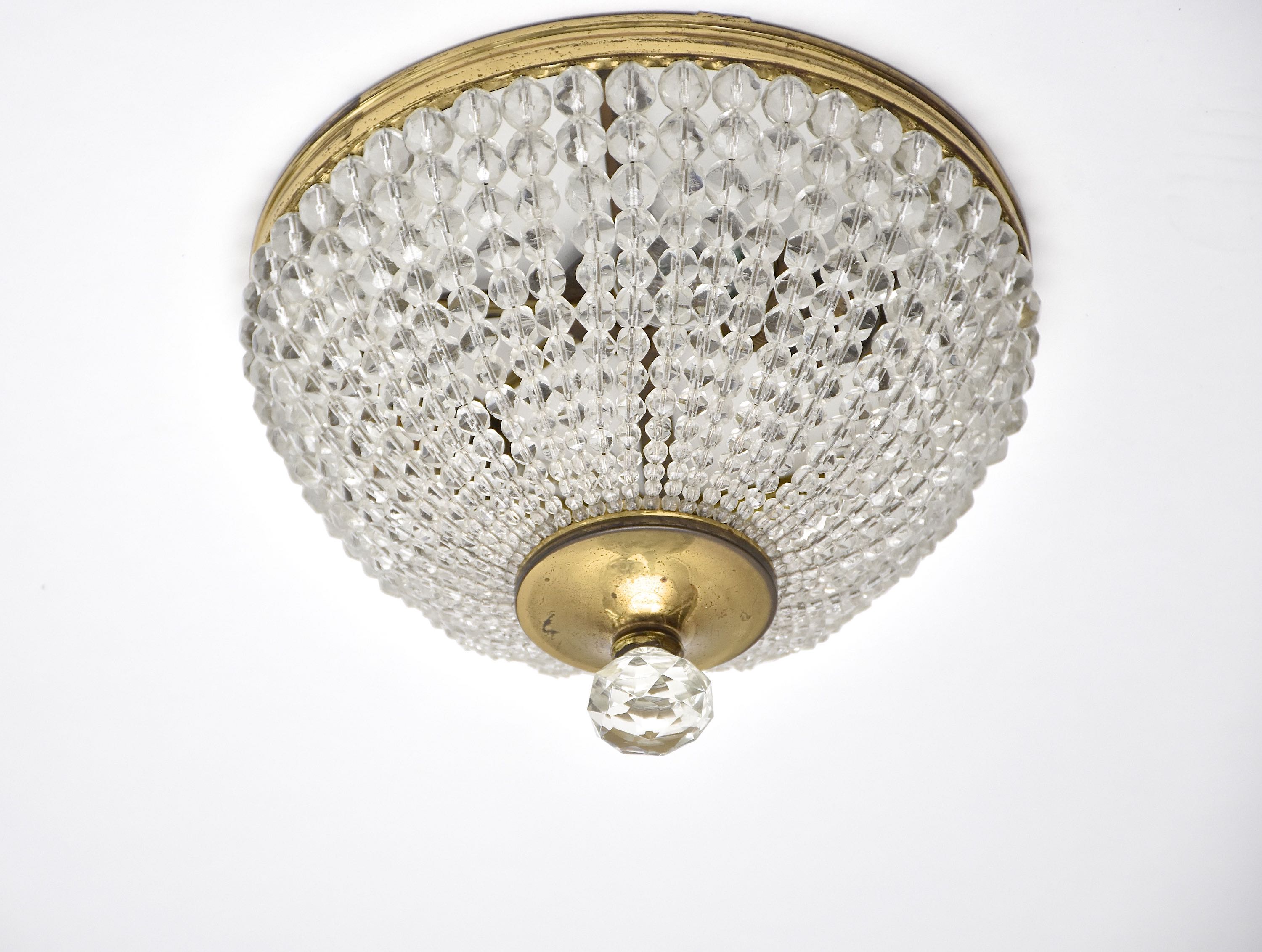 Antique French brass and crystal ceiling fixture