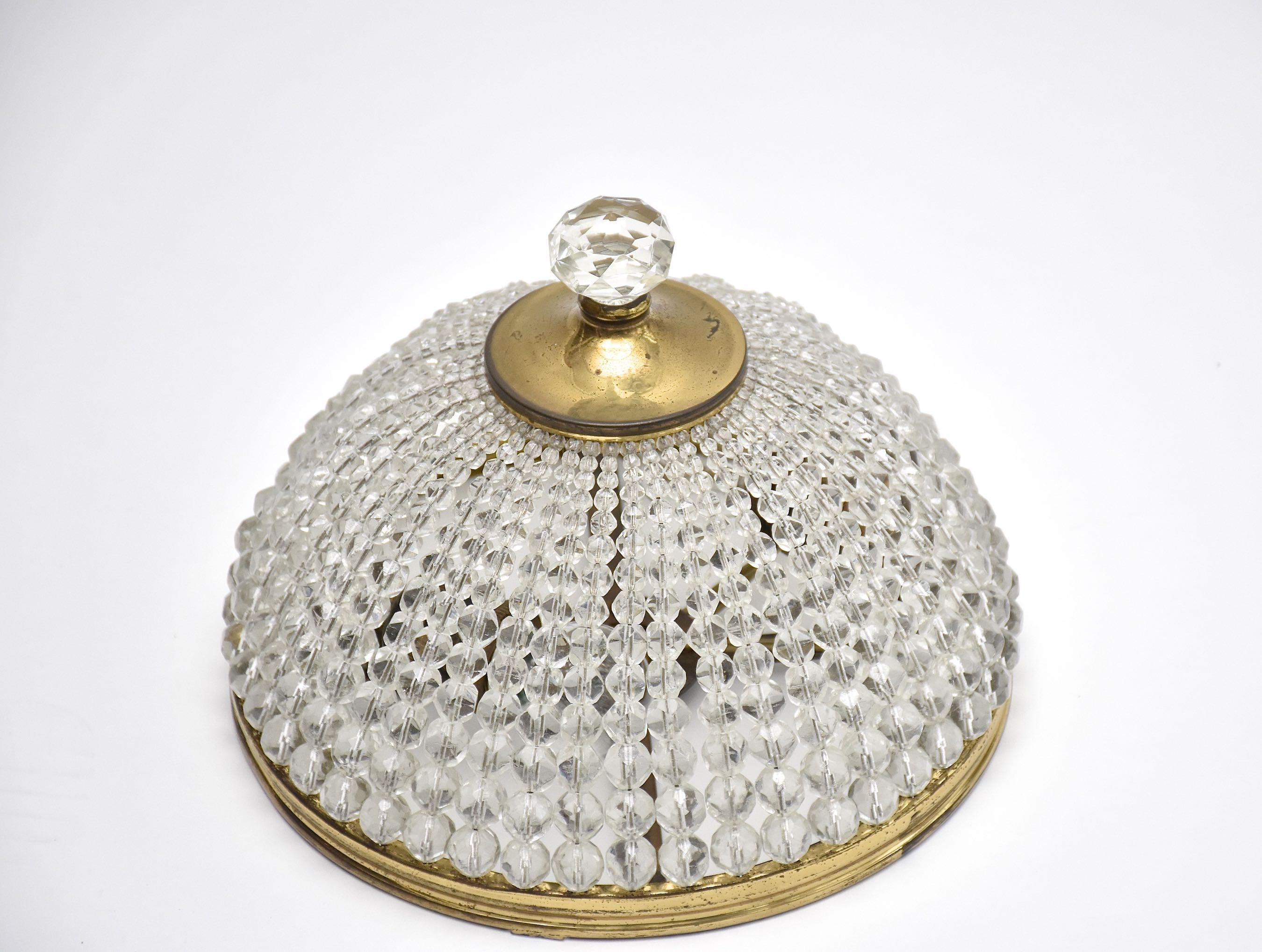 Antique French brass and crystal ceiling fixture