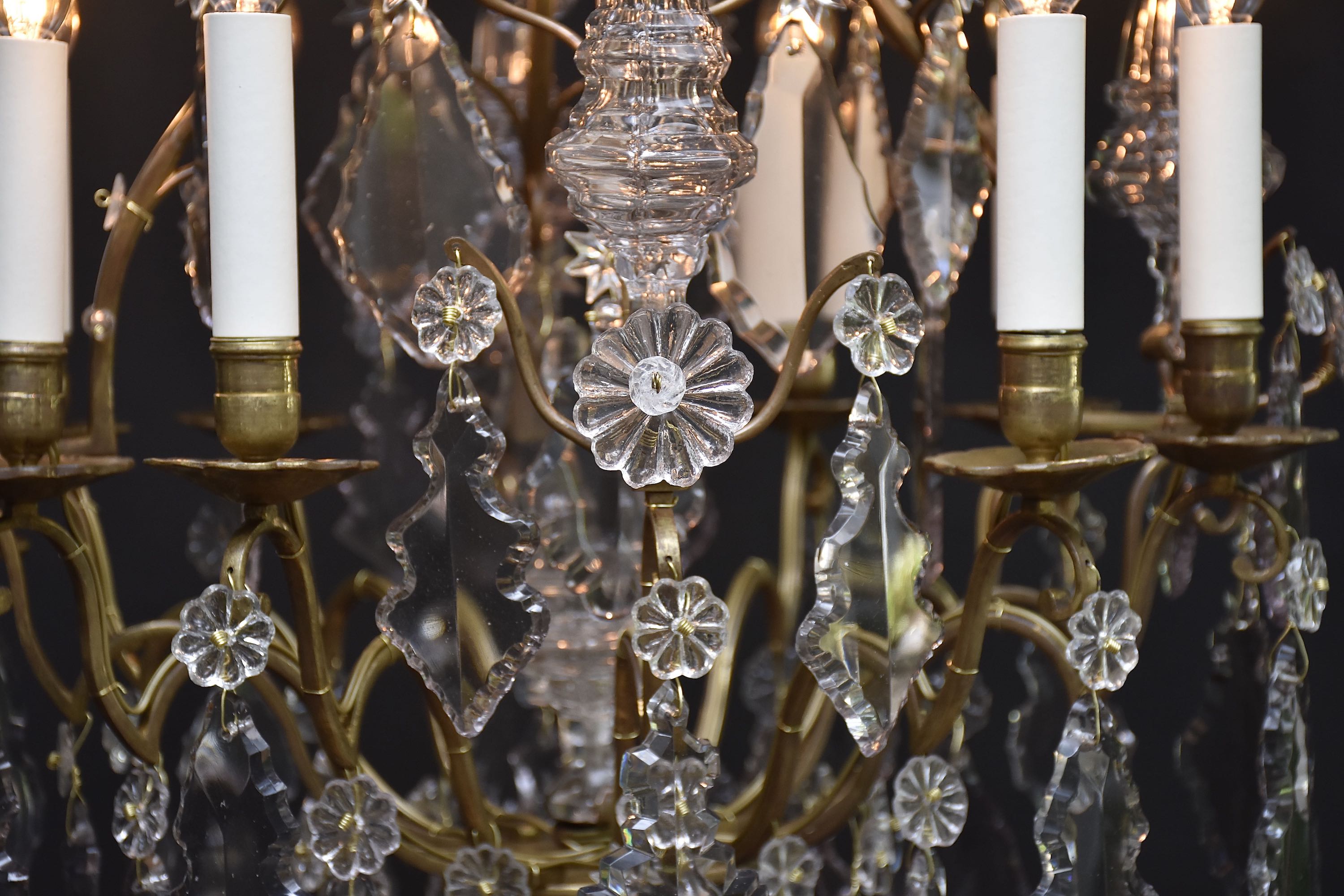 Early 19th c. French gilt bronze and crystal chandelier in the style of Louis XV