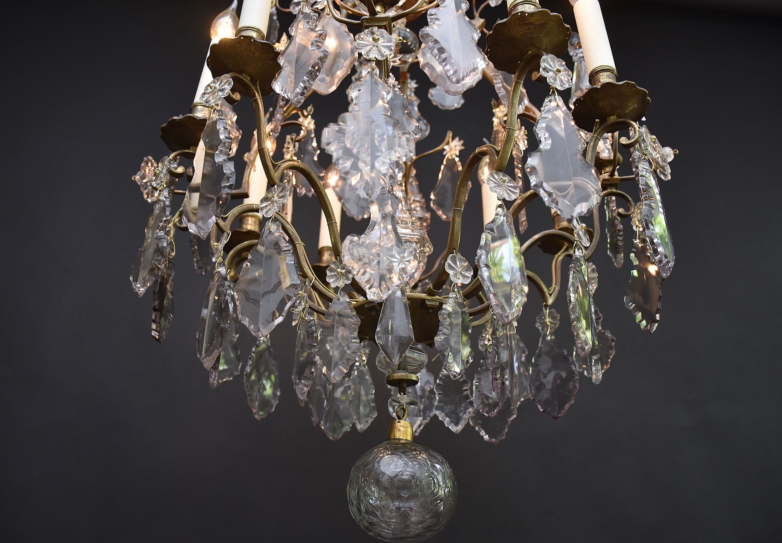 Early 19th c. French gilt bronze and crystal chandelier in the style of Louis XV
