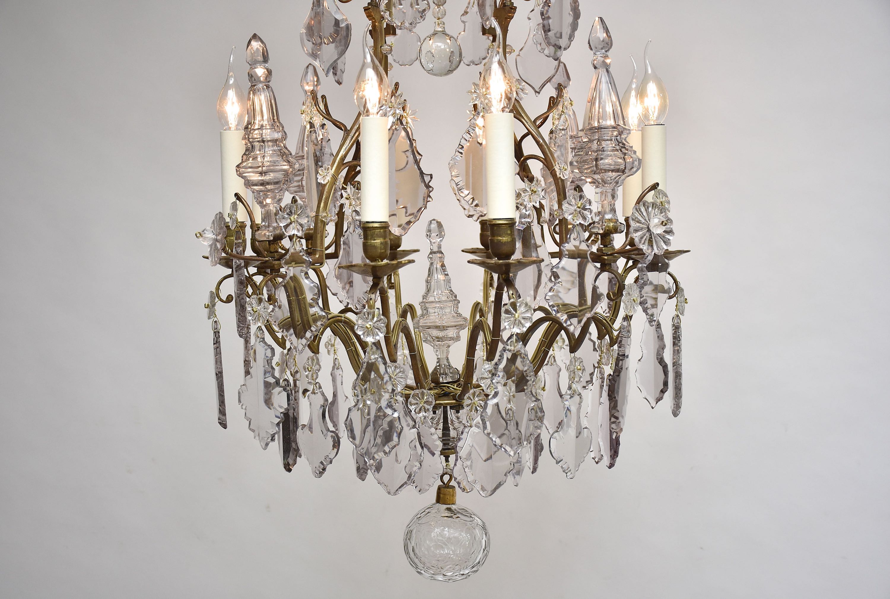 Early 19th c. French gilt bronze and crystal chandelier in the style of Louis XV