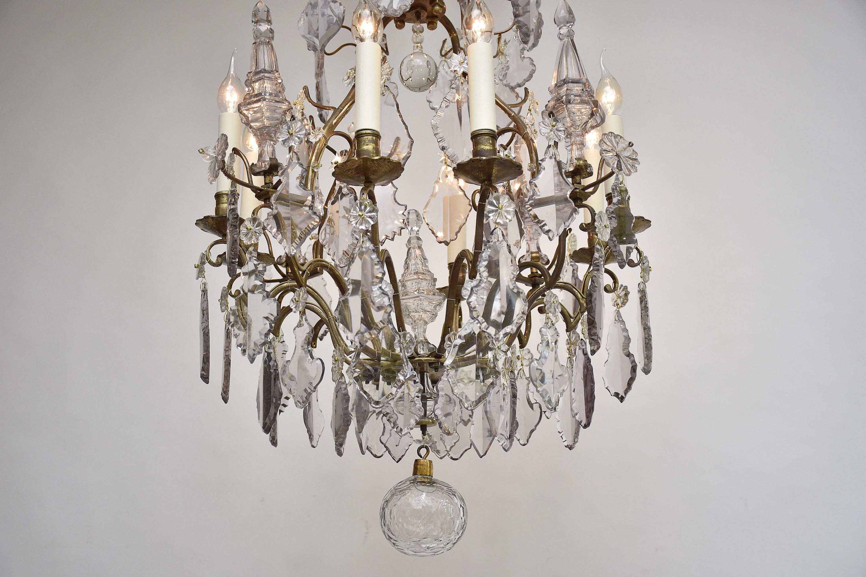 Early 19th c. French gilt bronze and crystal chandelier in the style of Louis XV