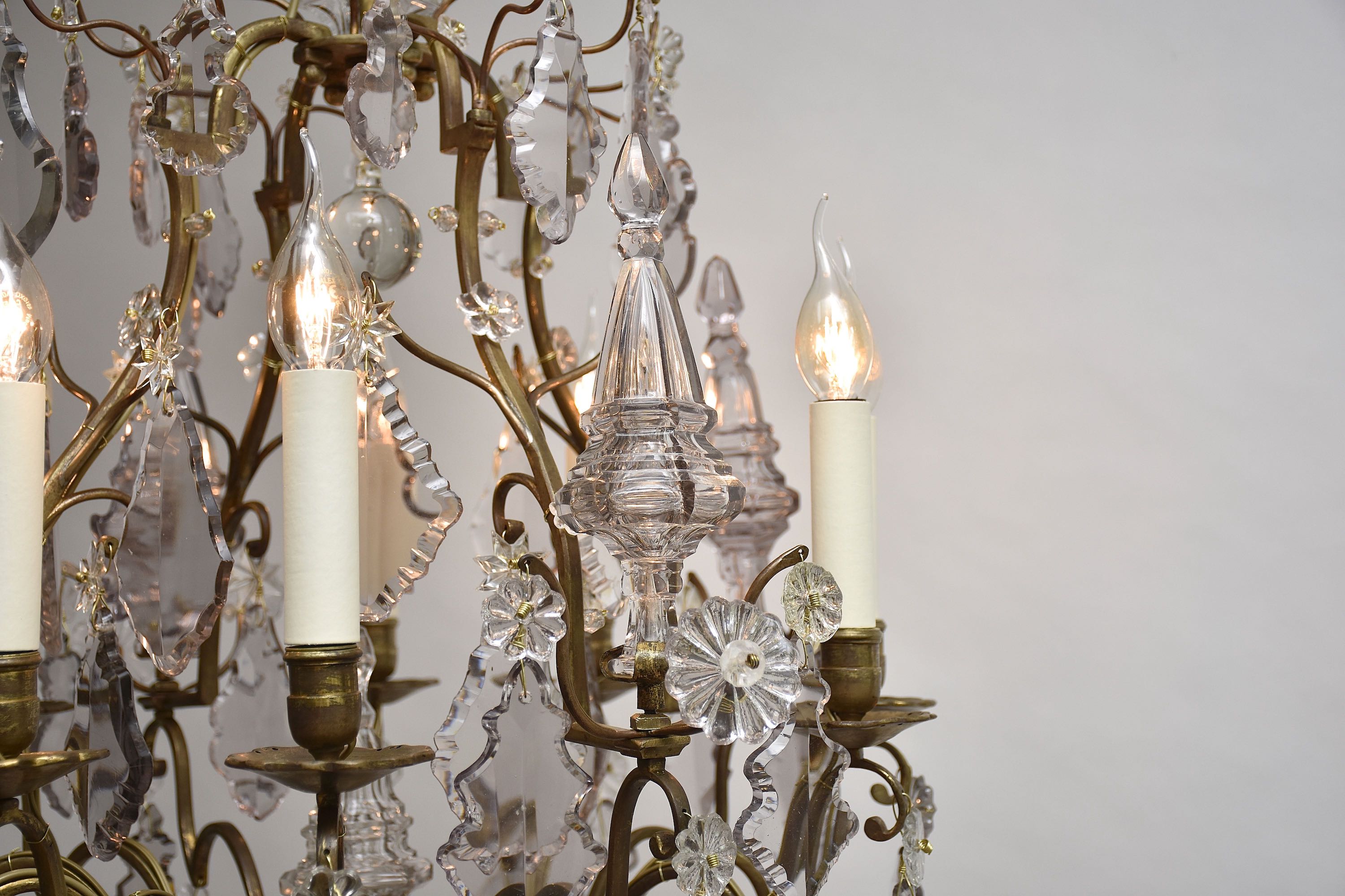 Early 19th c. French gilt bronze and crystal chandelier in the style of Louis XV