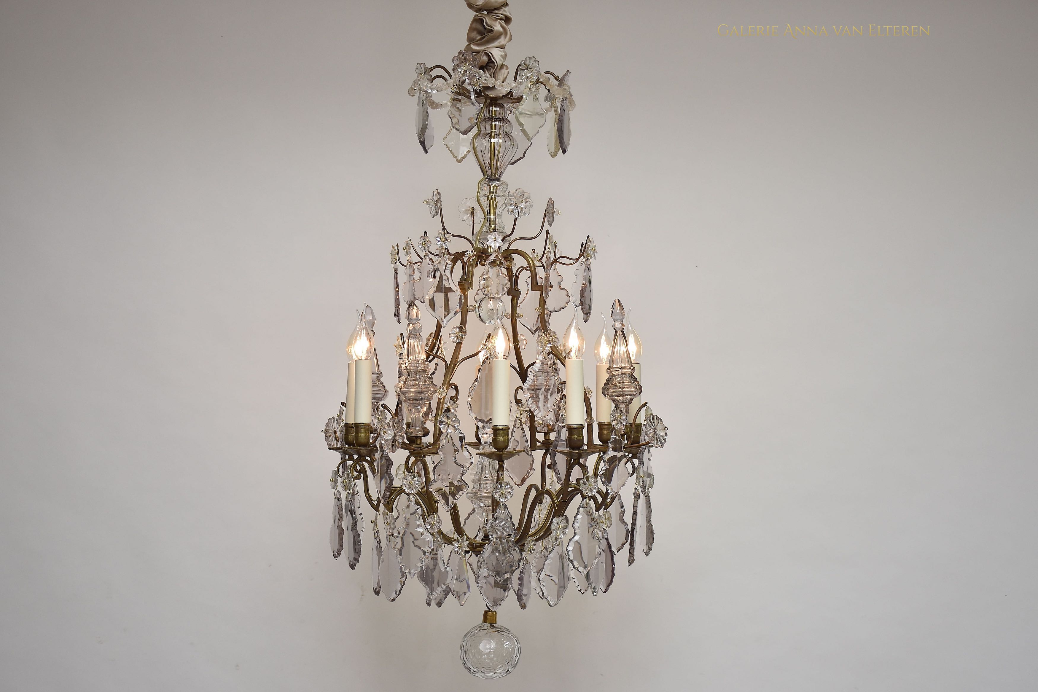 Early 19th c. French gilt bronze and crystal chandelier in the style of Louis XV
