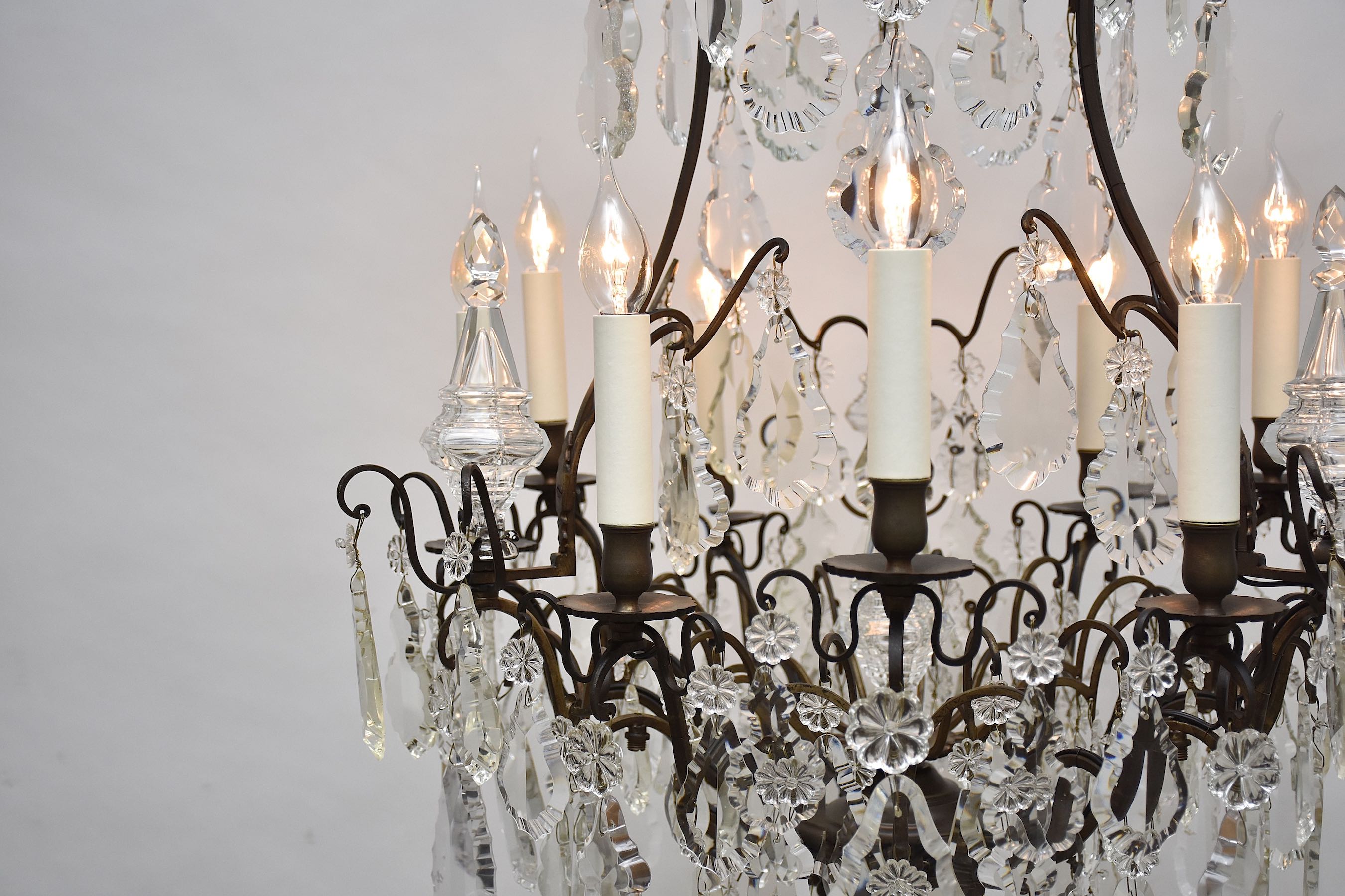 Late 19th c. French bronze and crystal chandelier in the style of Louis XV