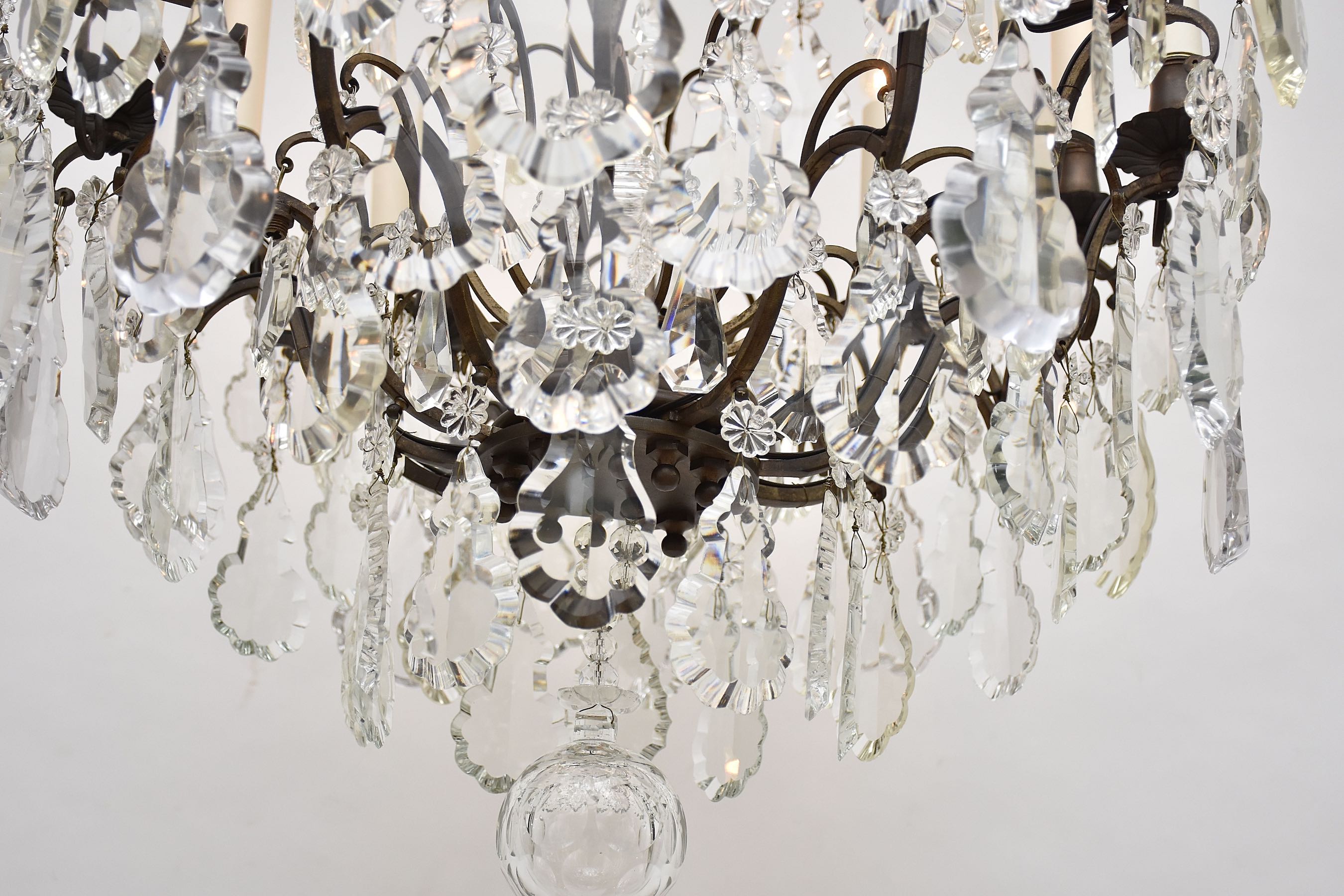 Late 19th c. French bronze and crystal chandelier in the style of Louis XV