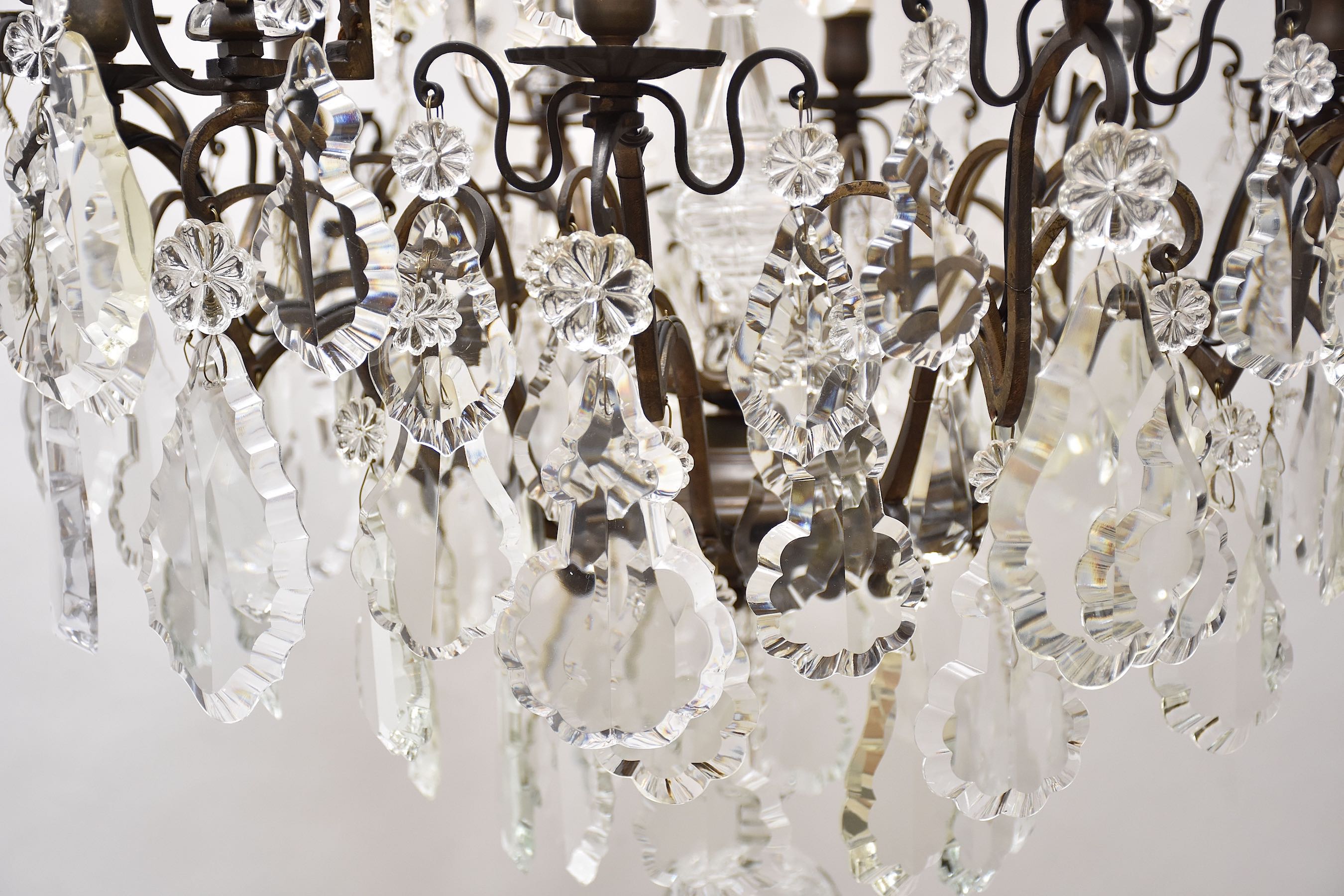 Late 19th c. French bronze and crystal chandelier in the style of Louis XV