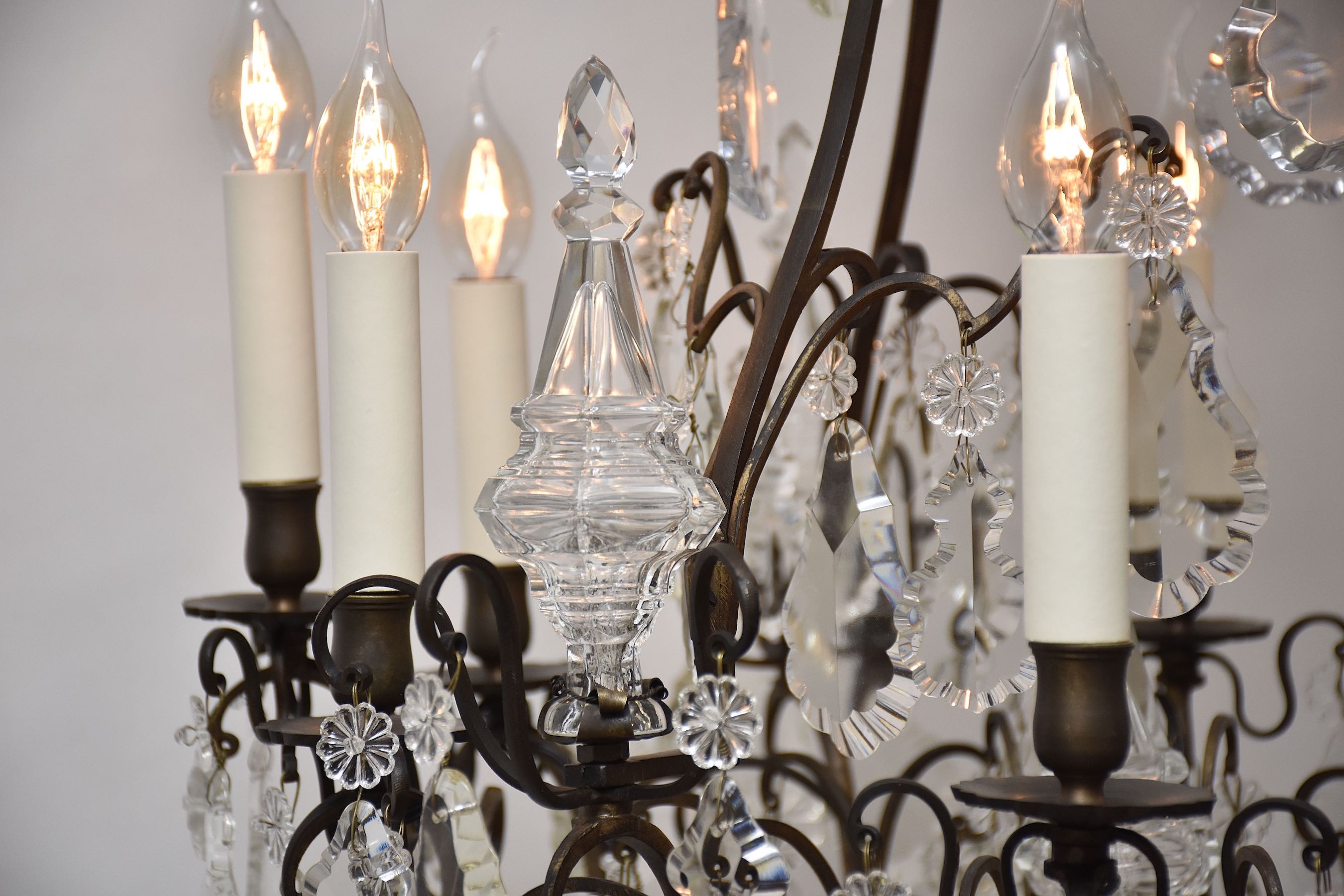 Late 19th c. French bronze and crystal chandelier in the style of Louis XV