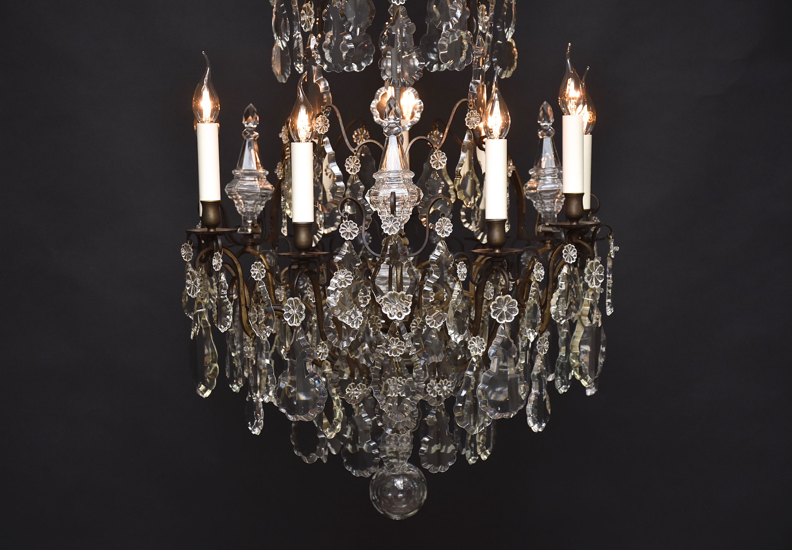 Late 19th c. French bronze and crystal chandelier in the style of Louis XV