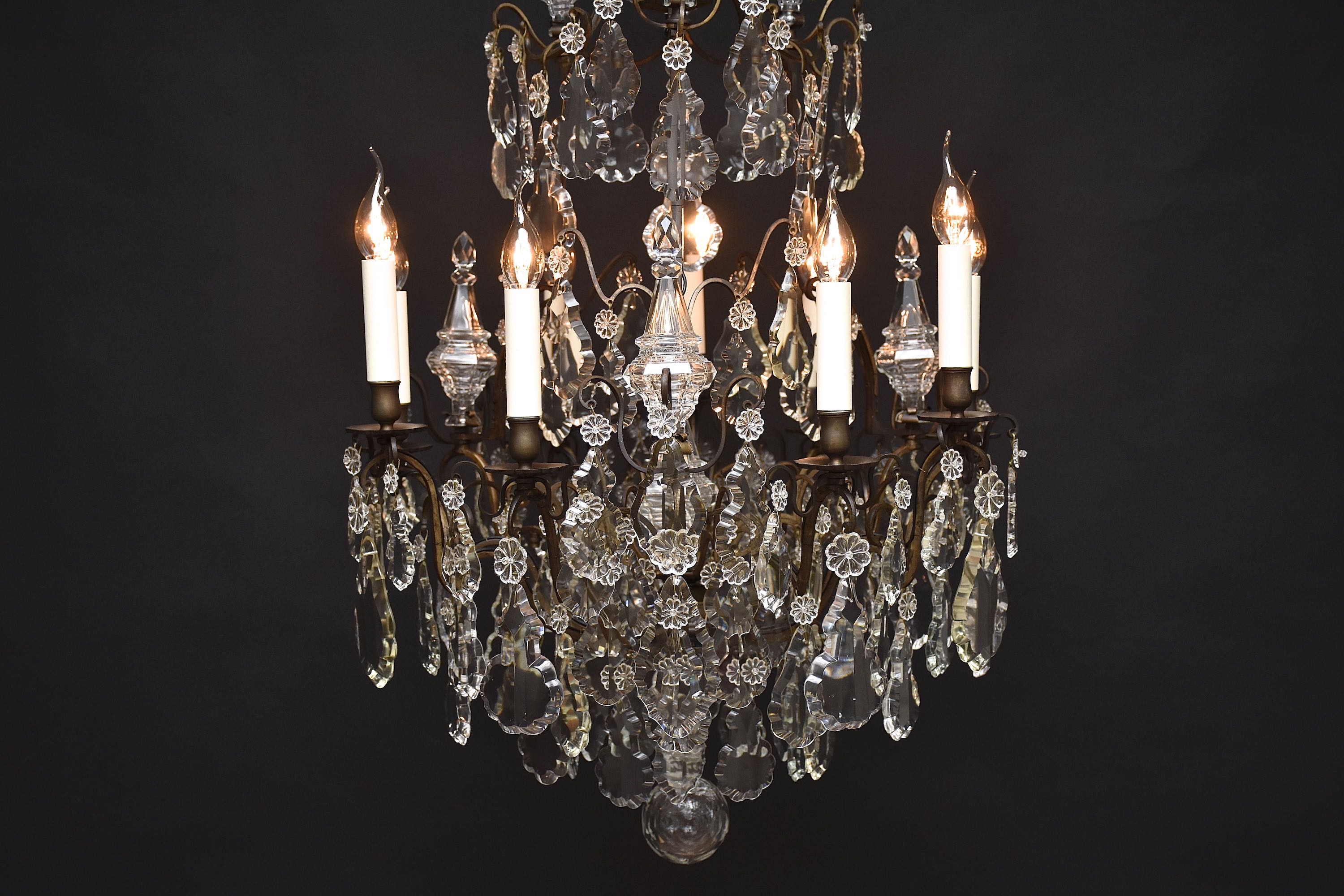 Late 19th c. French bronze and crystal chandelier in the style of Louis XV
